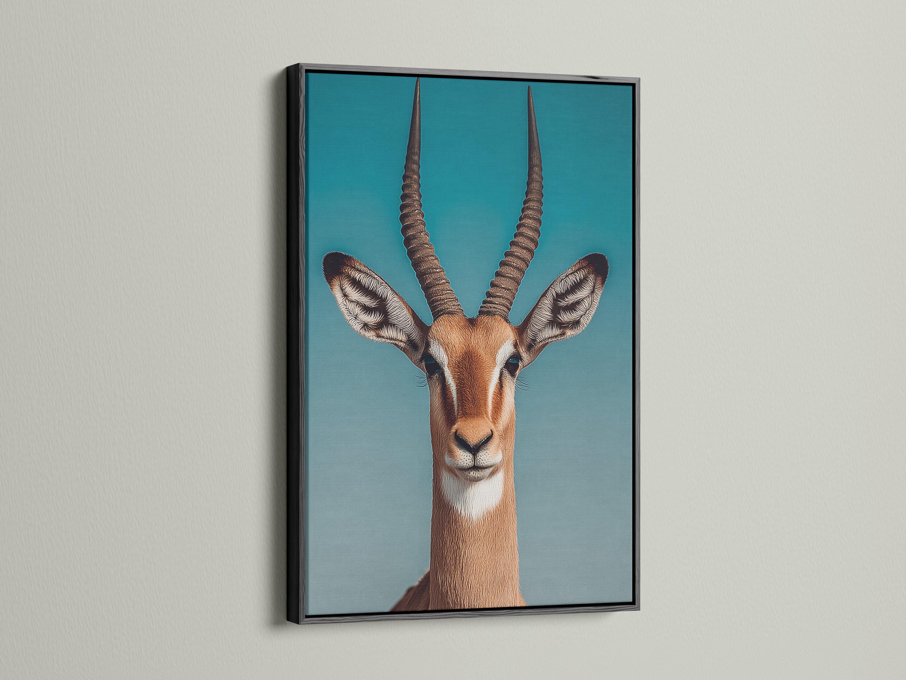Teal gazelle artwork shown in a framed wall display mockup