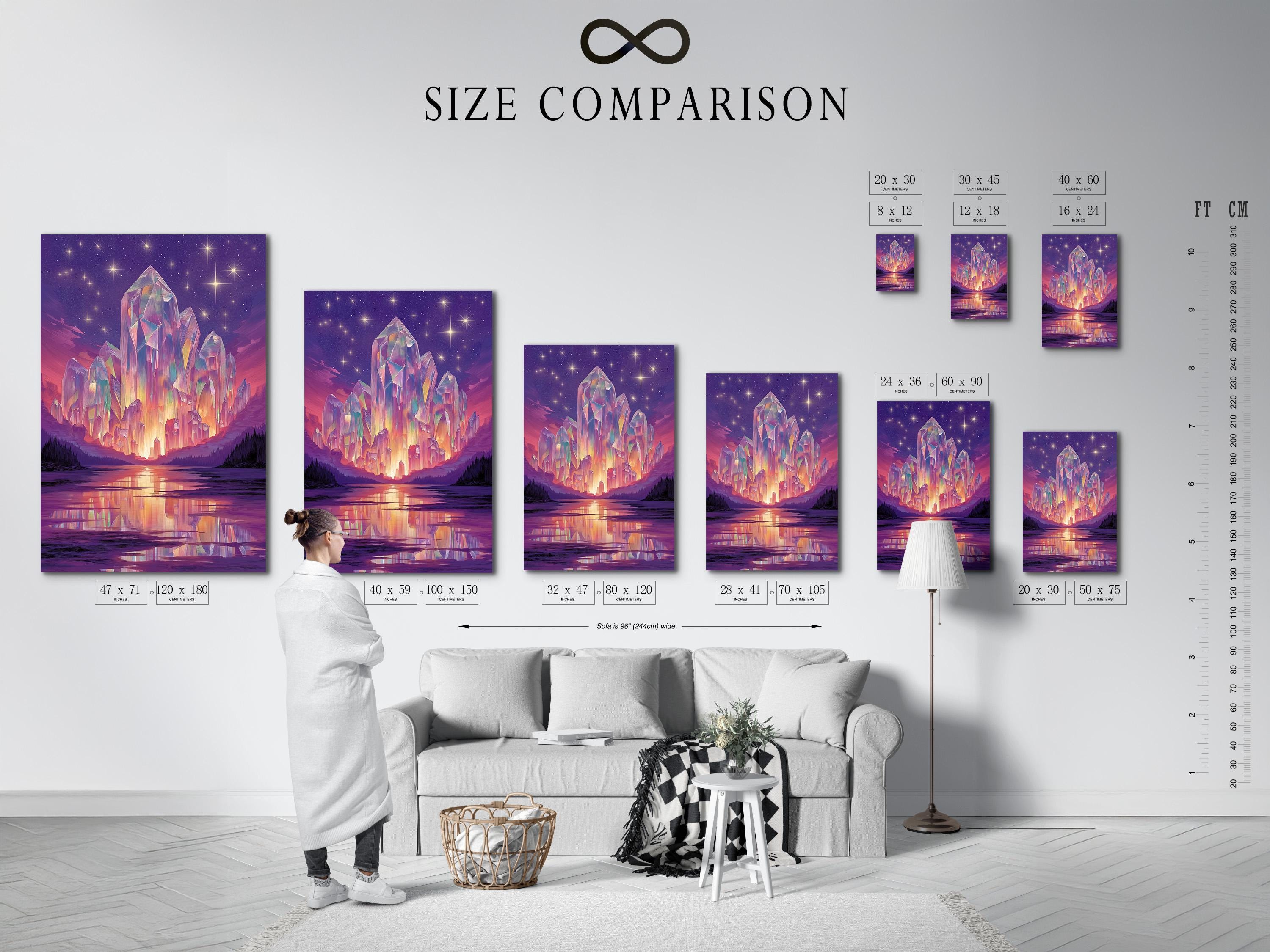 Purple crystal mountain landscape with a starry sky and reflective lake detail view