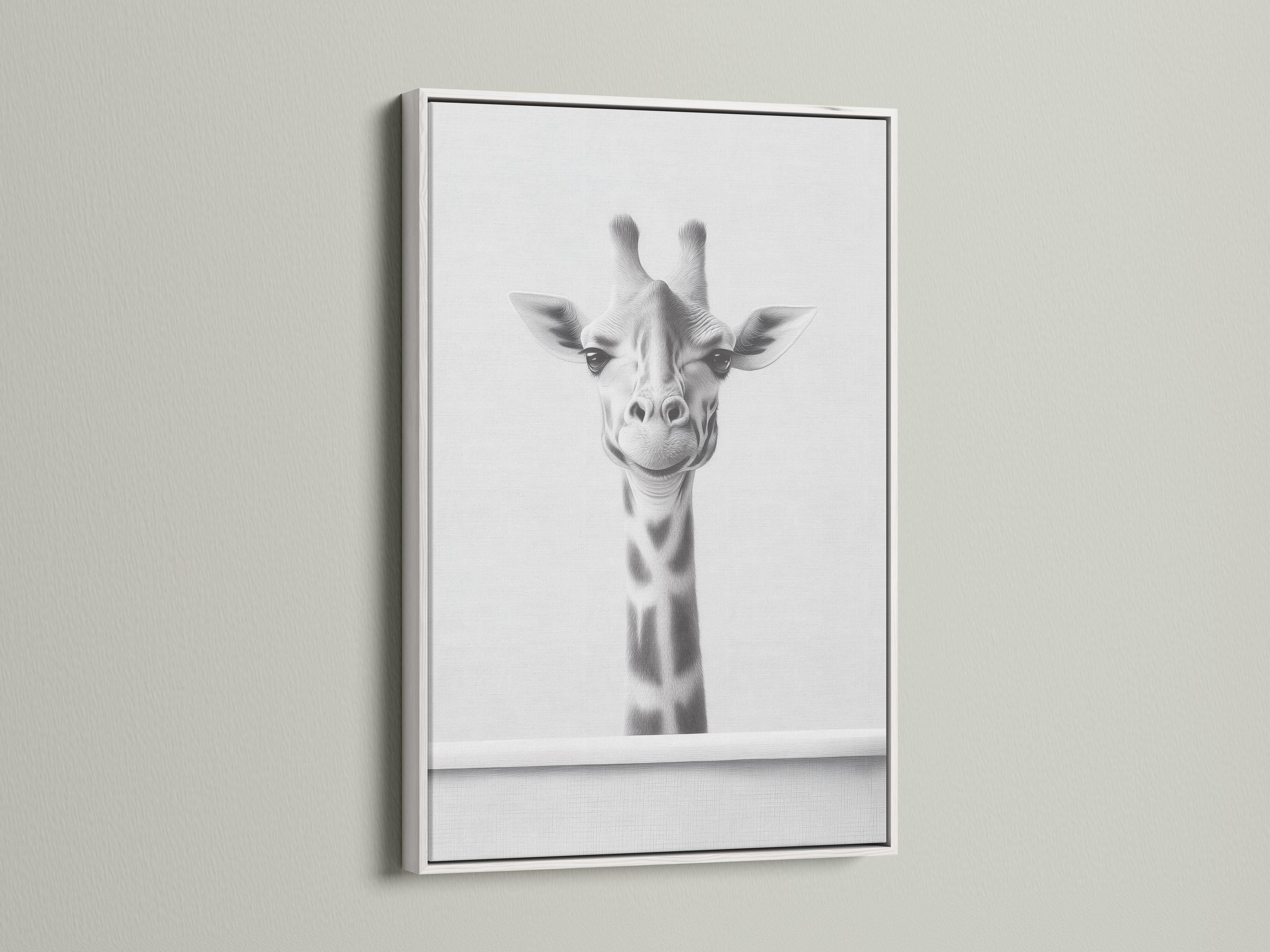 Black and white giraffe portrait illustration with soft sketch shading detail view