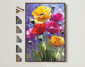 Poppy Canvas Art - Floral Wall Decor, Red & Yellow Flower Painting, Modern Home Decor, Botanical Print for Living Room, Gift for Her