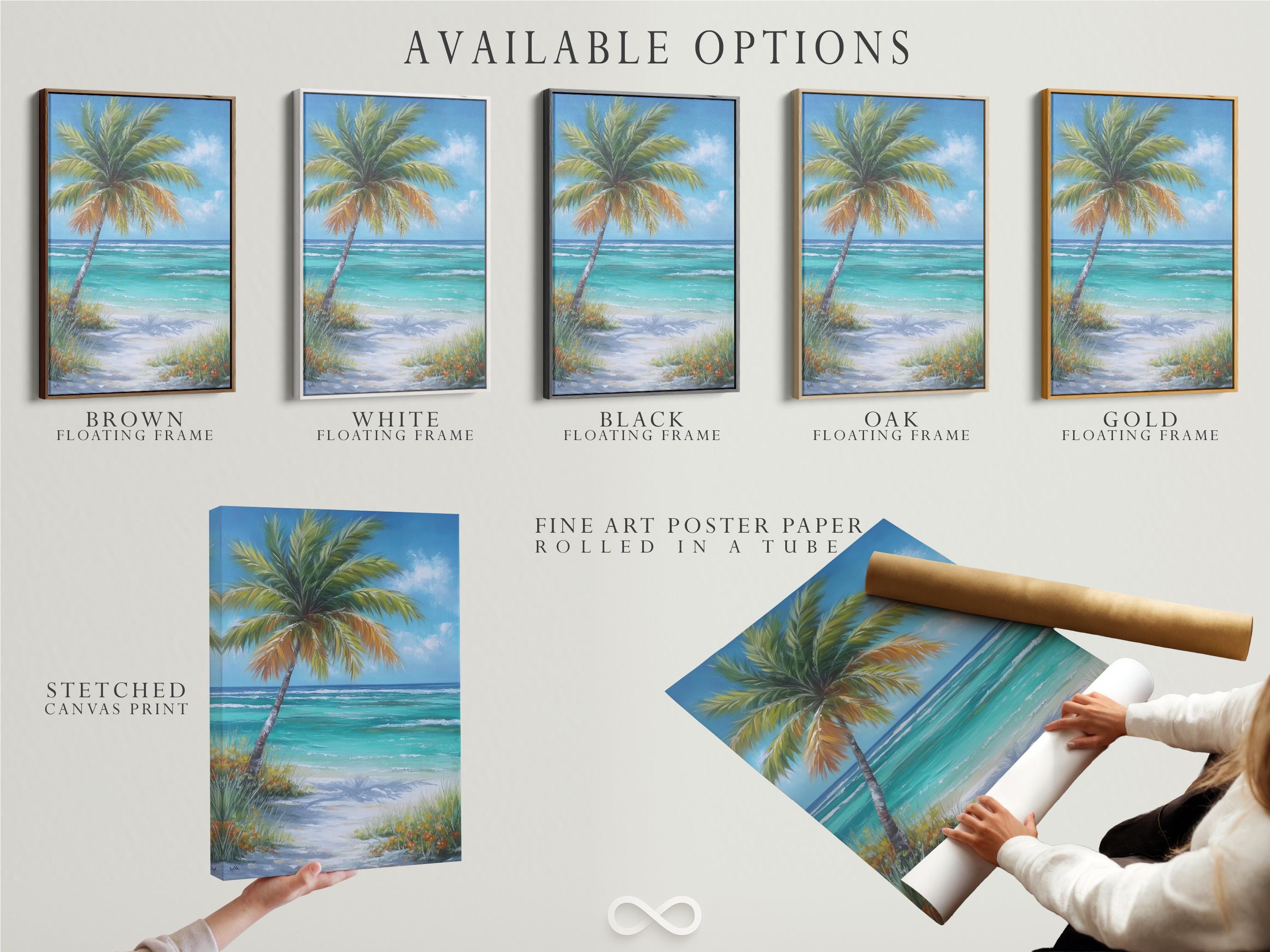 Leaning palm tree over turquoise ocean waves and sandy beach under a bright blue sky detail view