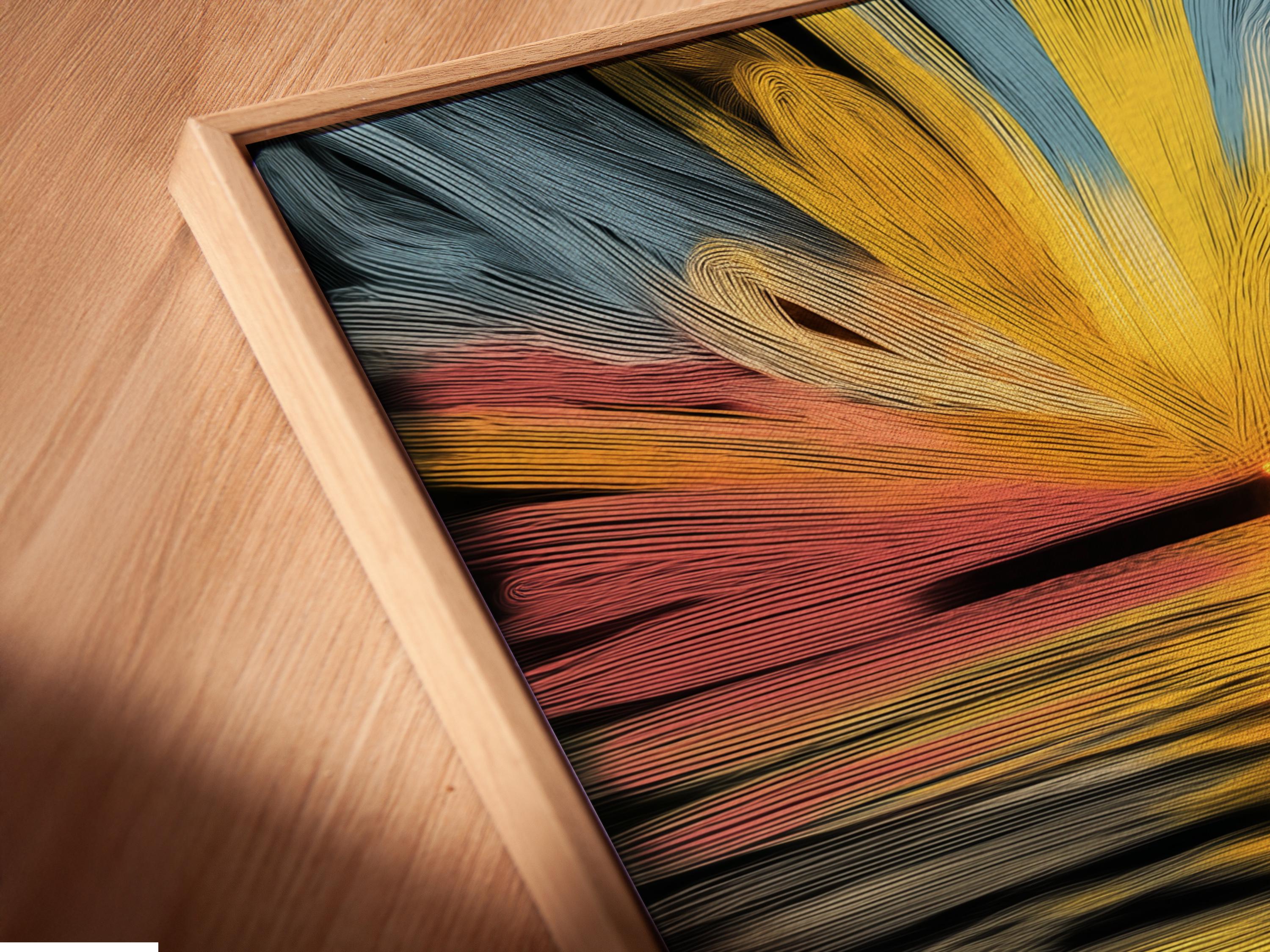 Abstract sunrise seascape with a golden sunburst over blue and peach horizon and shimmering wave reflections detail view