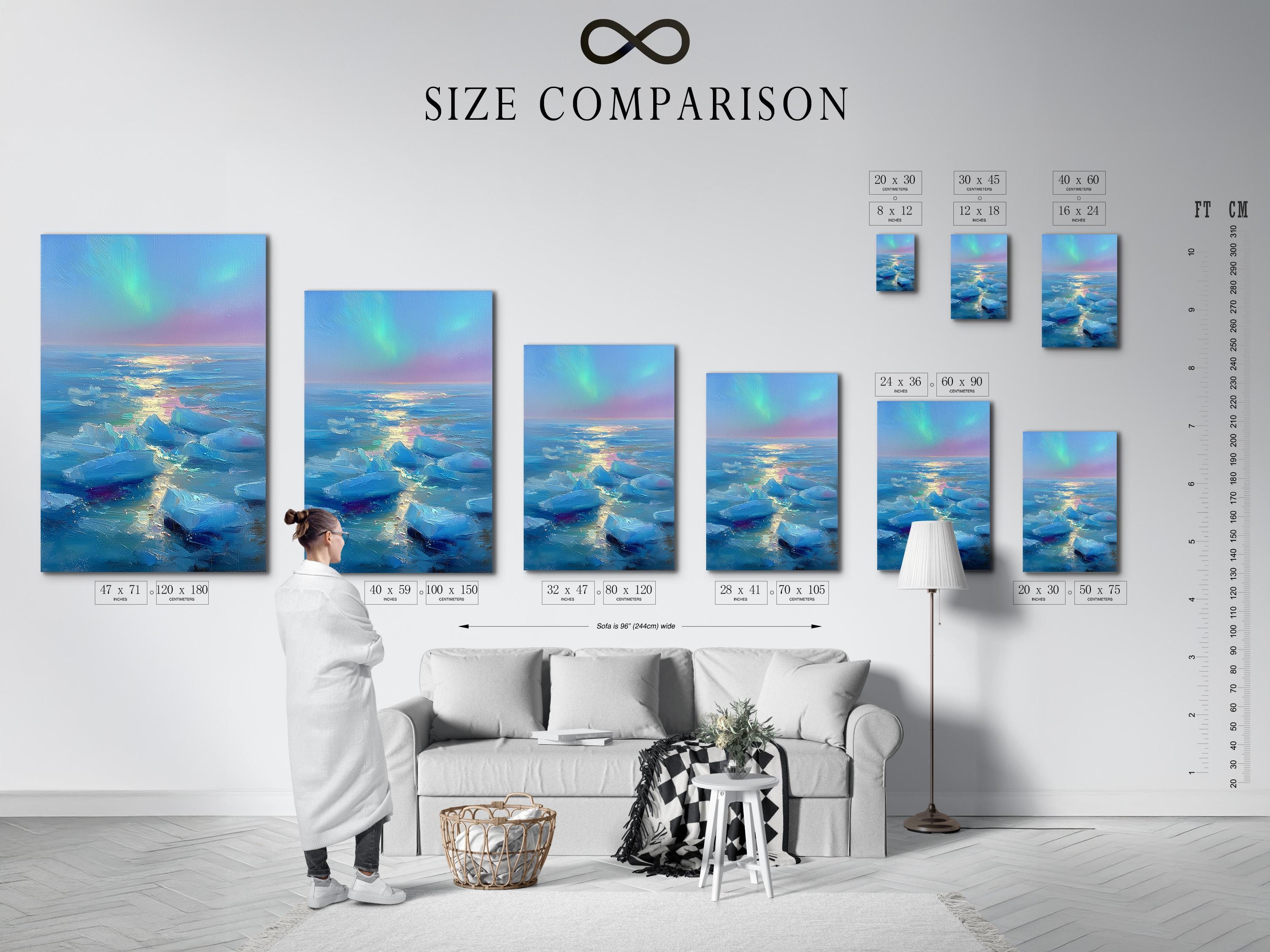 Framed seascape artwork shown in a mockup with several frame options on the left