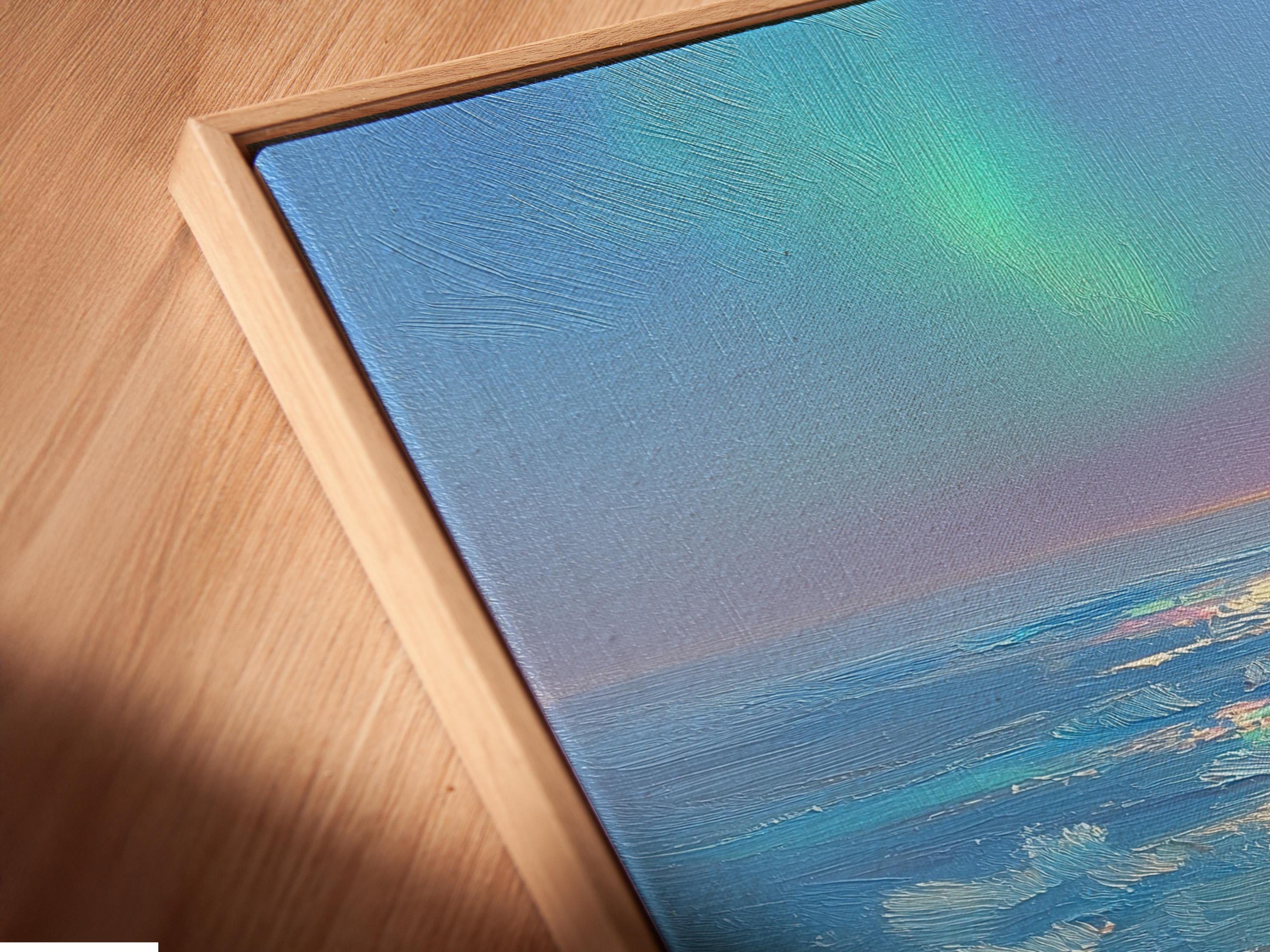 Framed seascape artwork shown in a mockup with several frame options on the left