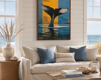 Whale Tail Canvas Print - Ocean Wildlife Wall Art, Contemporary Marine Art for Coastal Bedroom Decor