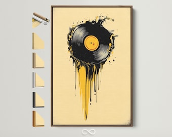 Vinyl Record Art Print - Retro Music Wall Decor, Black & Yellow LP Artwork, Modern Sound Room Art, Gift for Music Lover