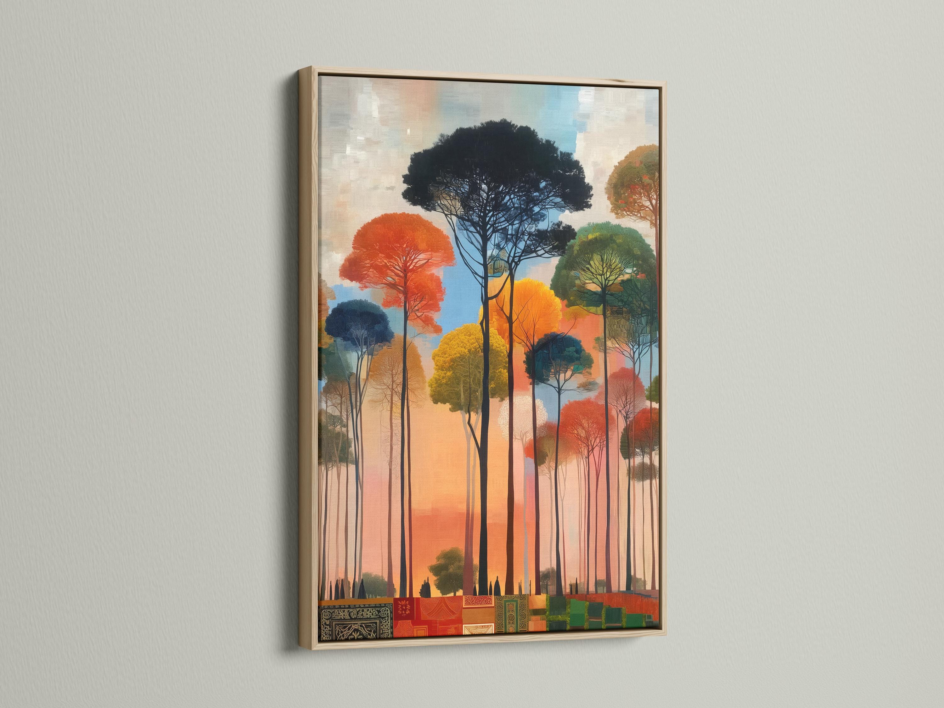 Room mockup with a large framed forest artwork above a sofa