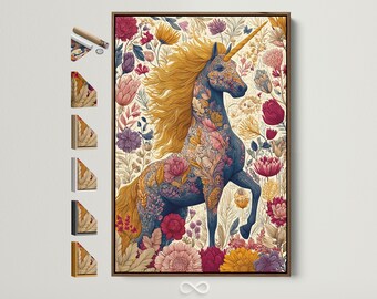 Unicorn & Flowers Canvas Print - Boho Botanical Fantasy Horse Artwork, Colorful Wall Art for Girl Nursery, Magical Home Decor Gift