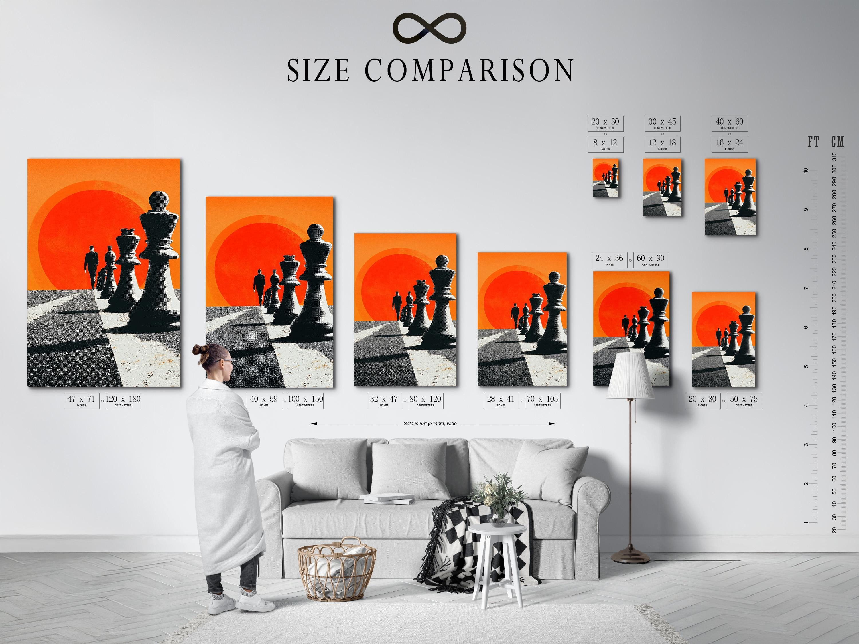 Chess wall art in an office or lounge setting with warm lighting