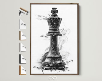 Chess King Art Print - Black & White Chess Piece, Game Room Wall Art, Modern Office Decor, Gift for Chess Player