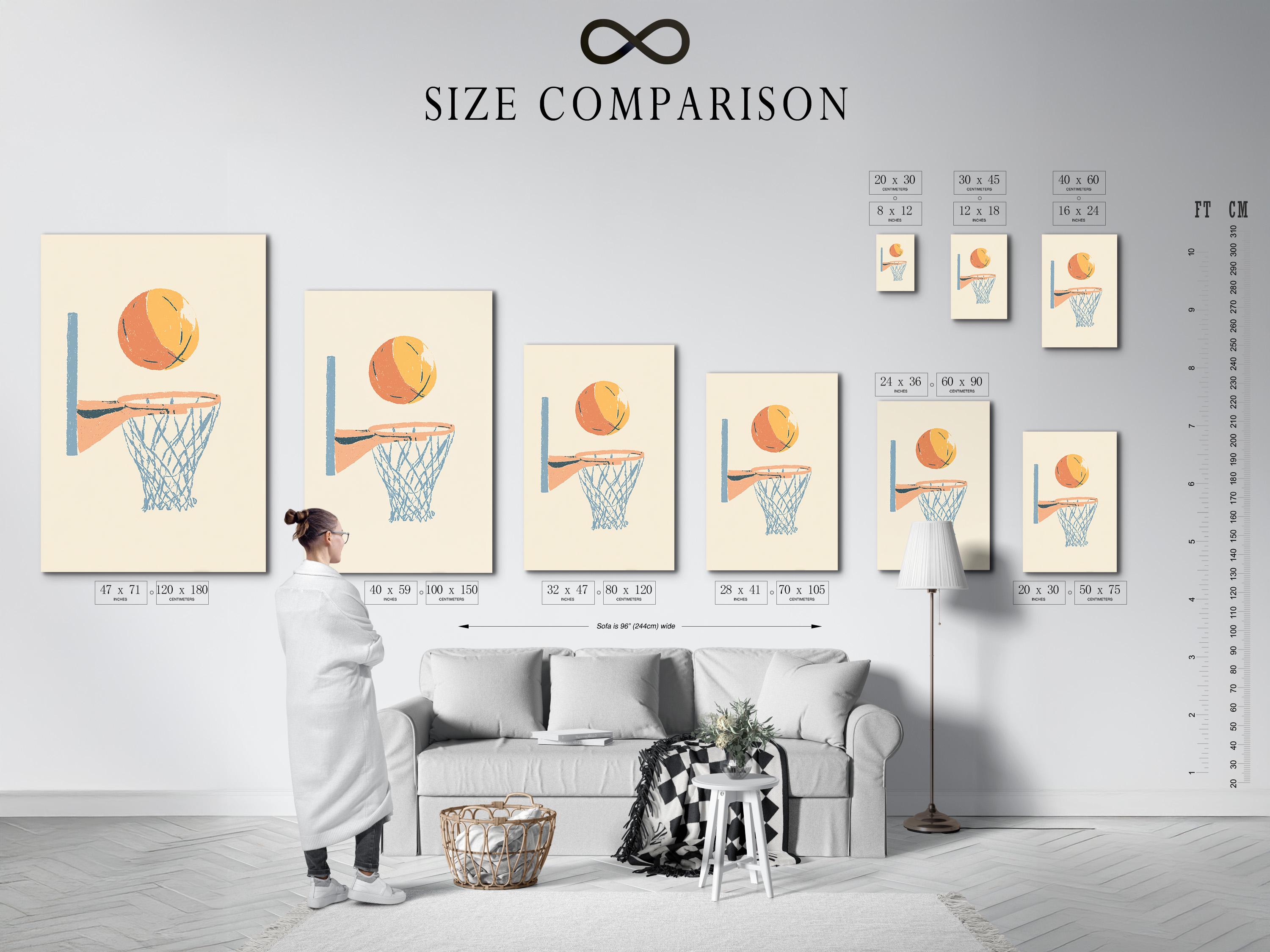 Room mockup showing a framed basketball hoop artwork on a wall