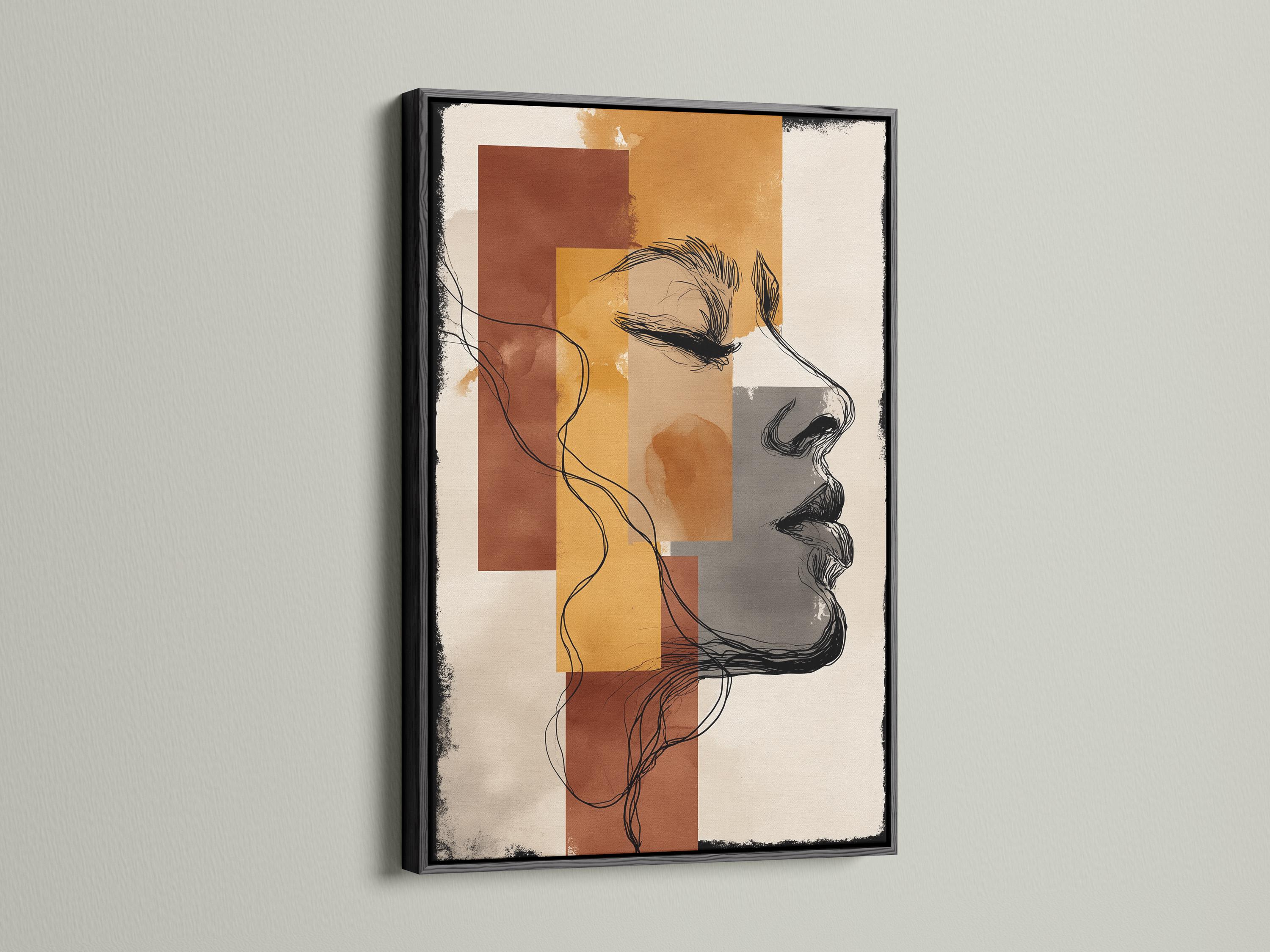 Terracotta and beige abstract woman profile artwork displayed in a frame arrangement