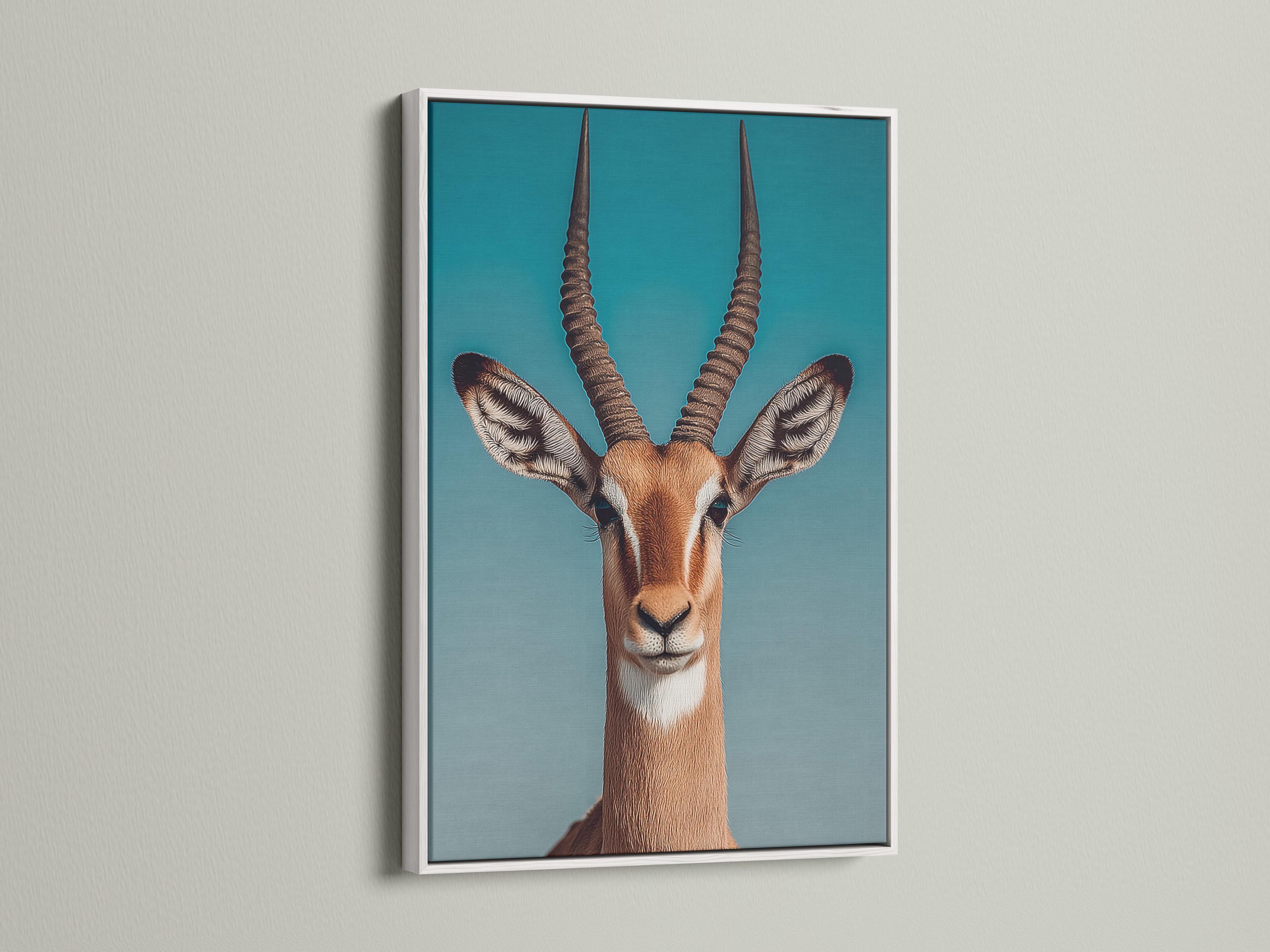 Teal gazelle artwork shown in a framed wall display mockup