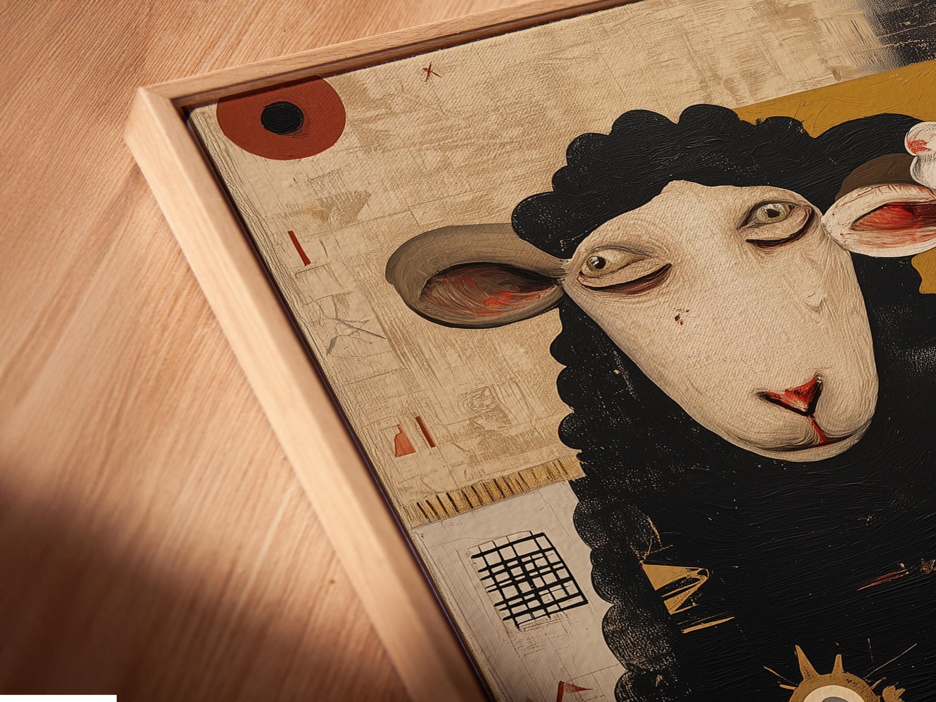 Room mockup showing a framed sheep duo artwork