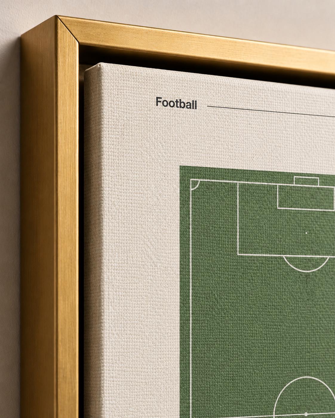 Football typography wall art set of three panels displayed above a desk in a room