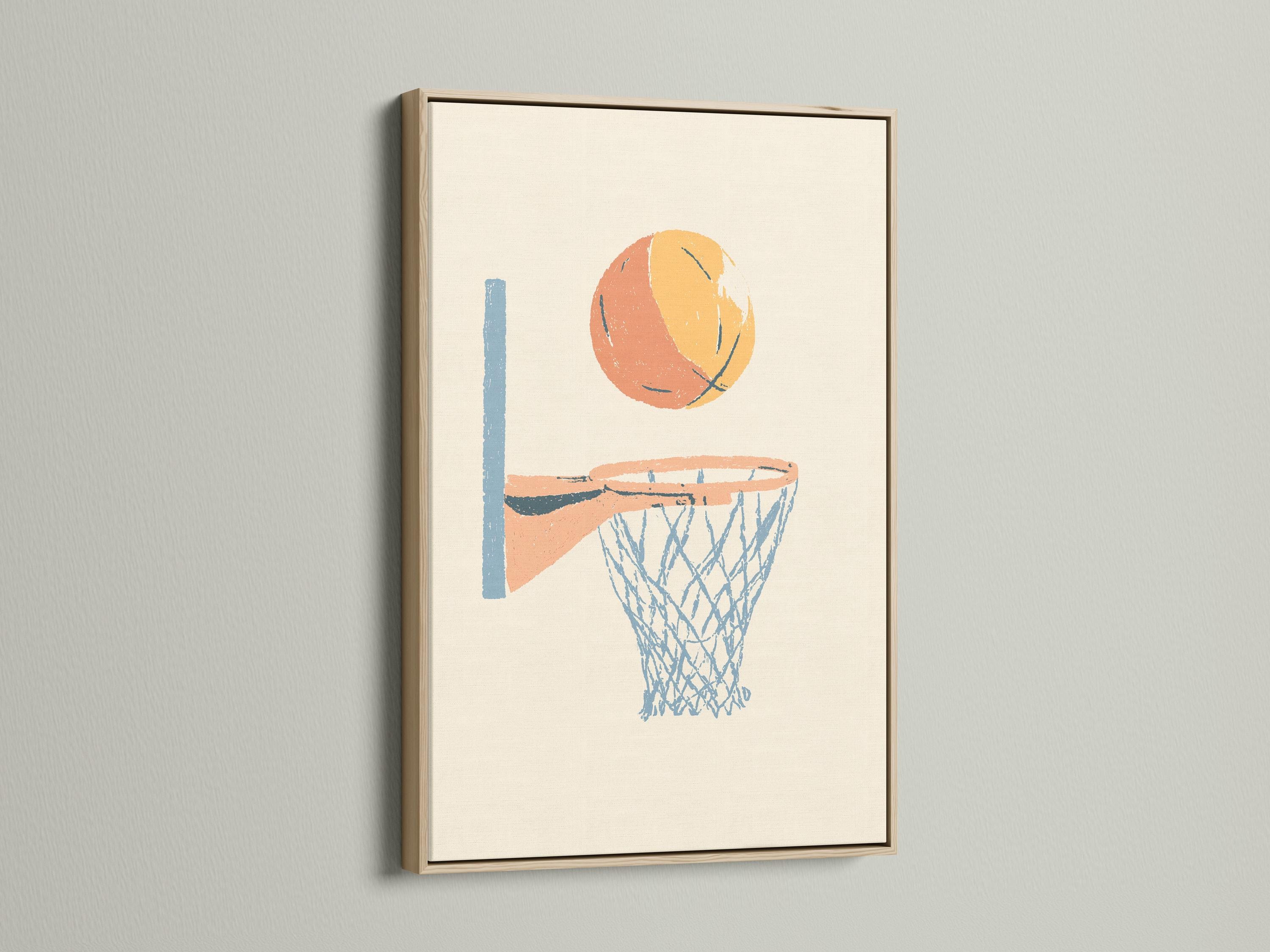 Room mockup showing a framed basketball hoop artwork on a wall