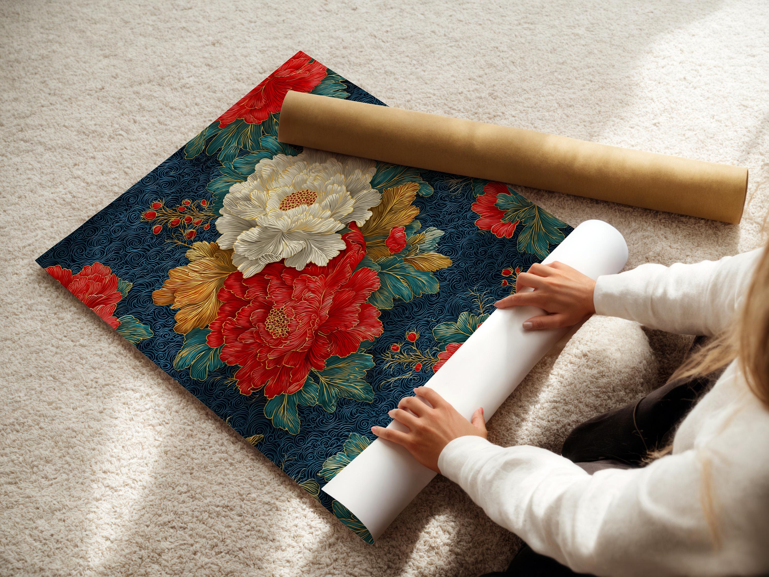 Peony floral artwork displayed in a frame over a light background, with alternate frame options shown