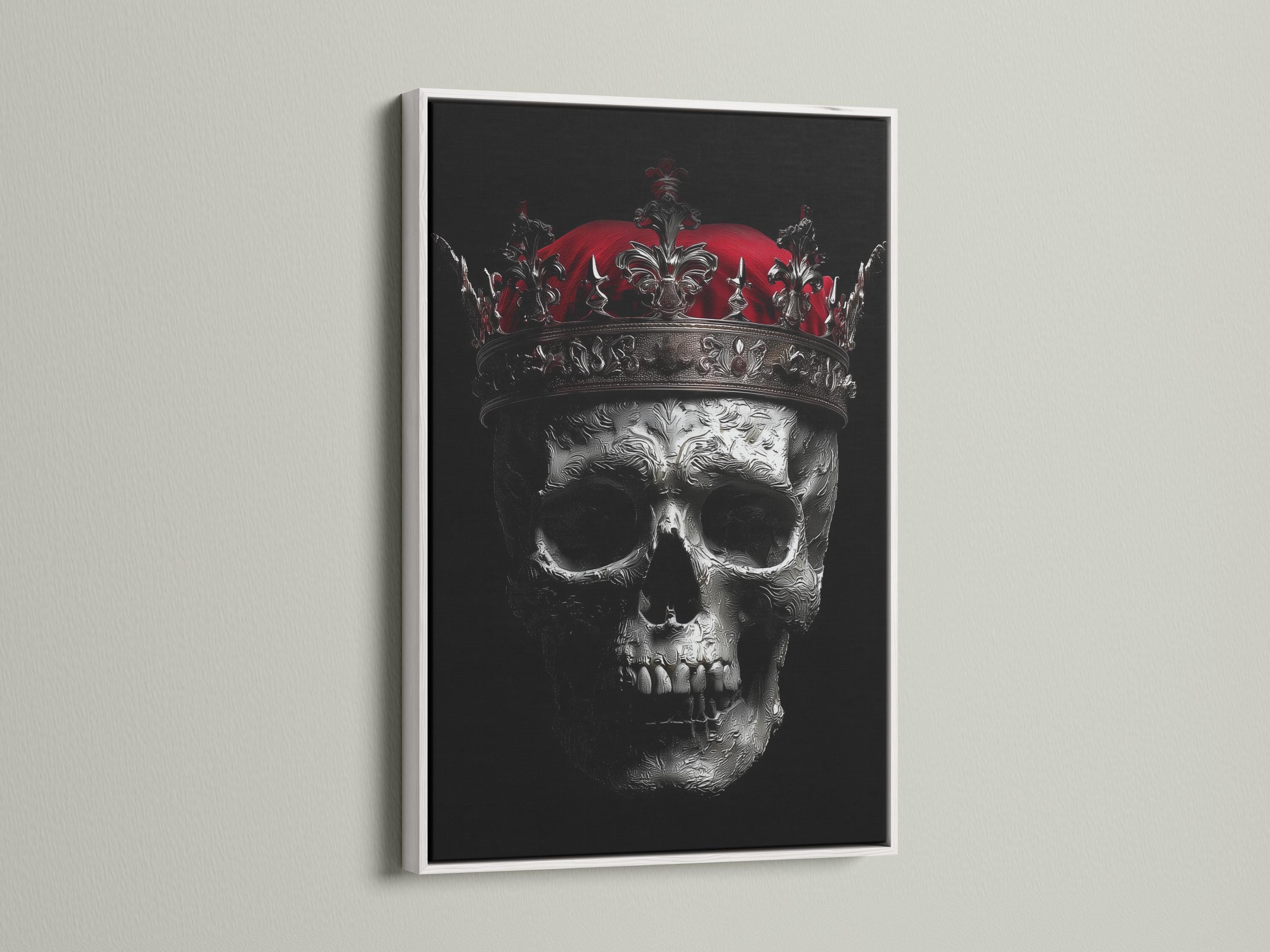 Dark gothic skull wall art mockup with ornate crown and red moon