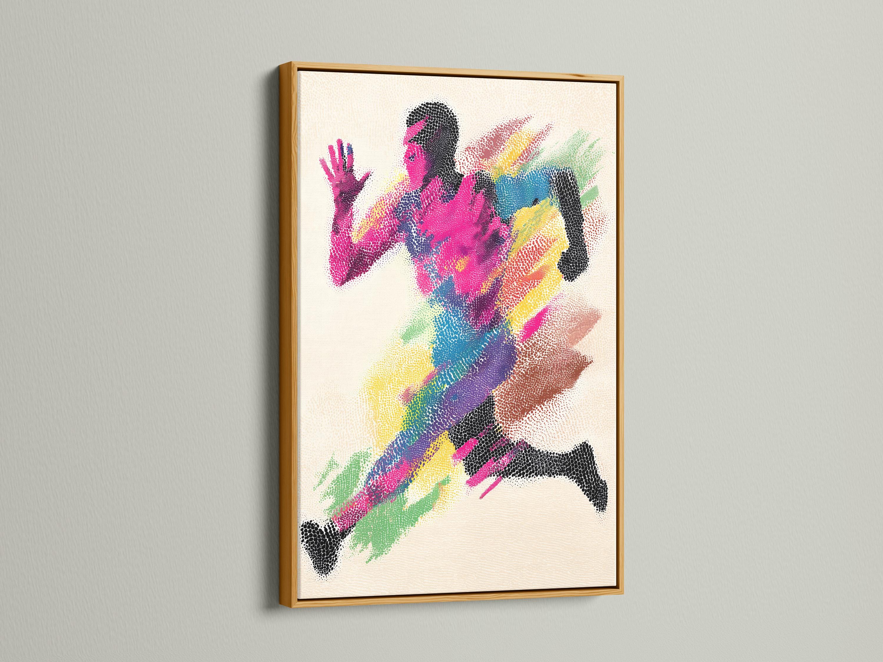 Rainbow runner figure artwork shown in a framed mockup