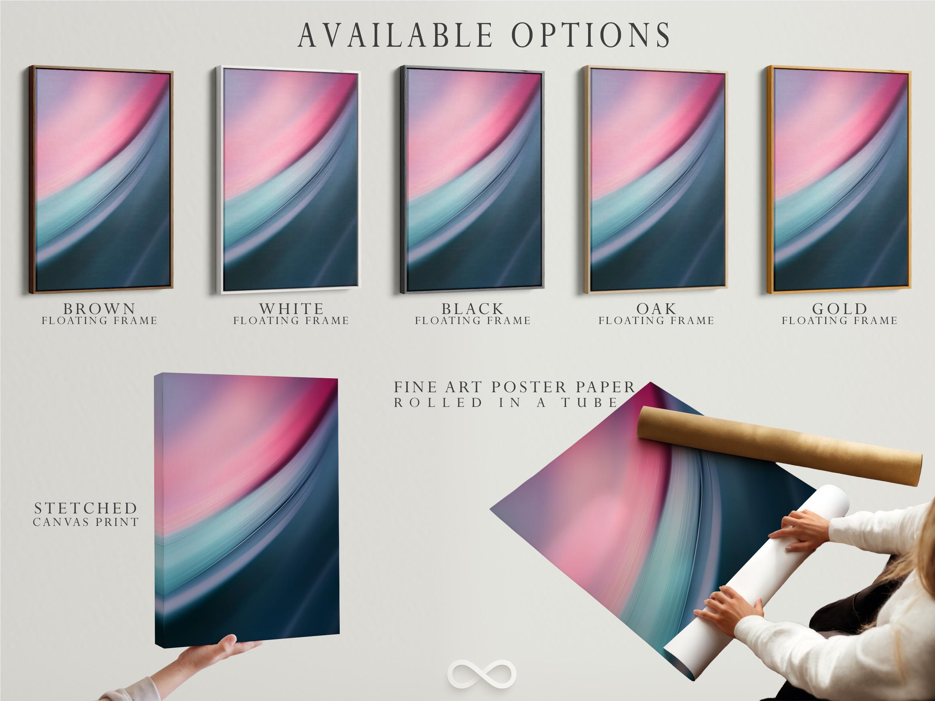 Abstract artwork with sweeping pink and teal curved gradients detail view