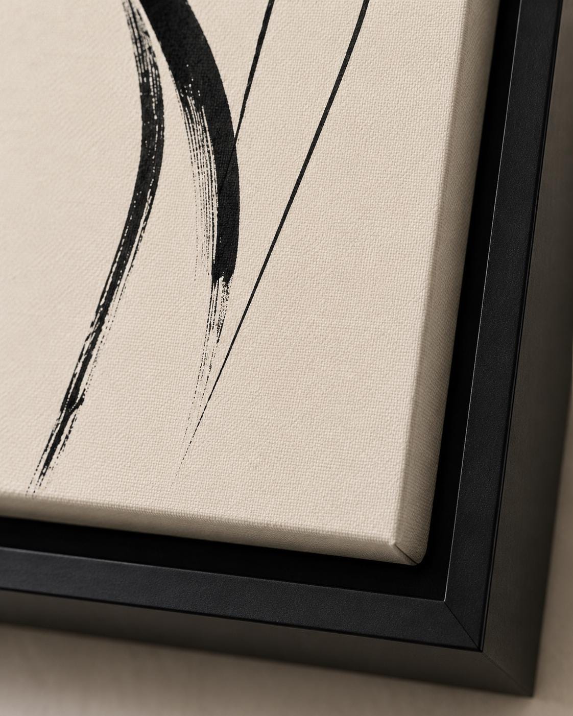 Three black minimalist female figure line drawings on neutral backgrounds detail view