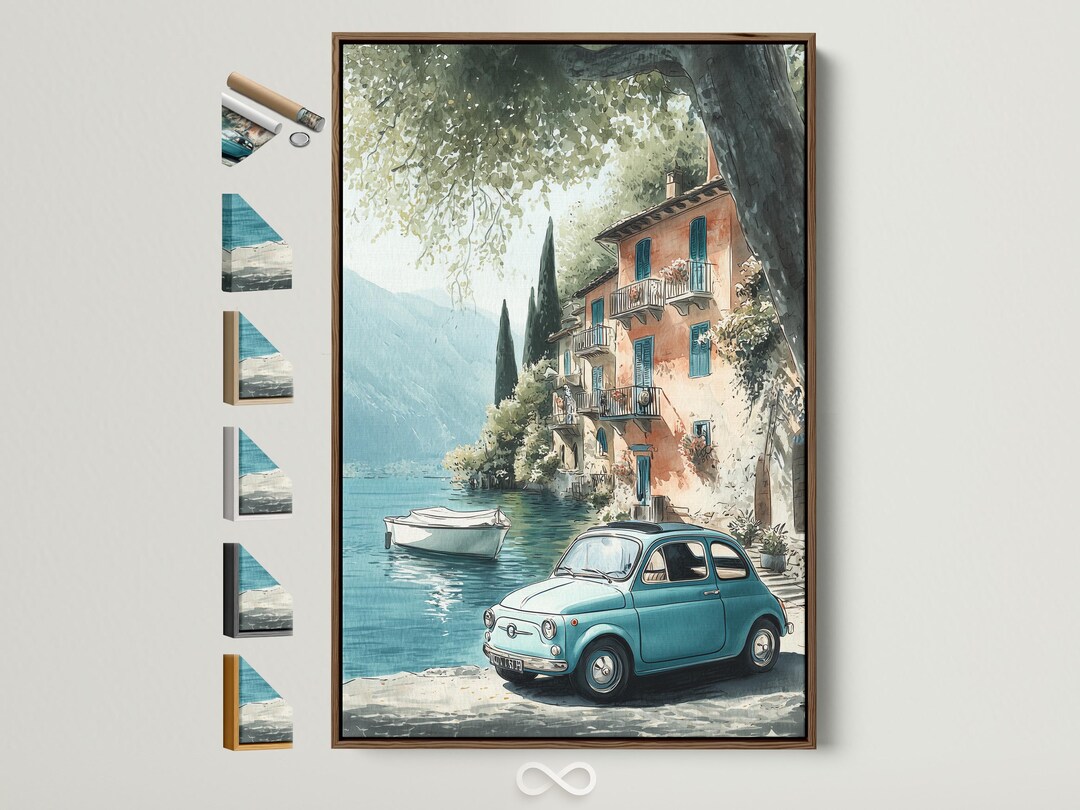 Vintage Italian Coastal Art Print - Mediterranean Lake Scene, Classic ...