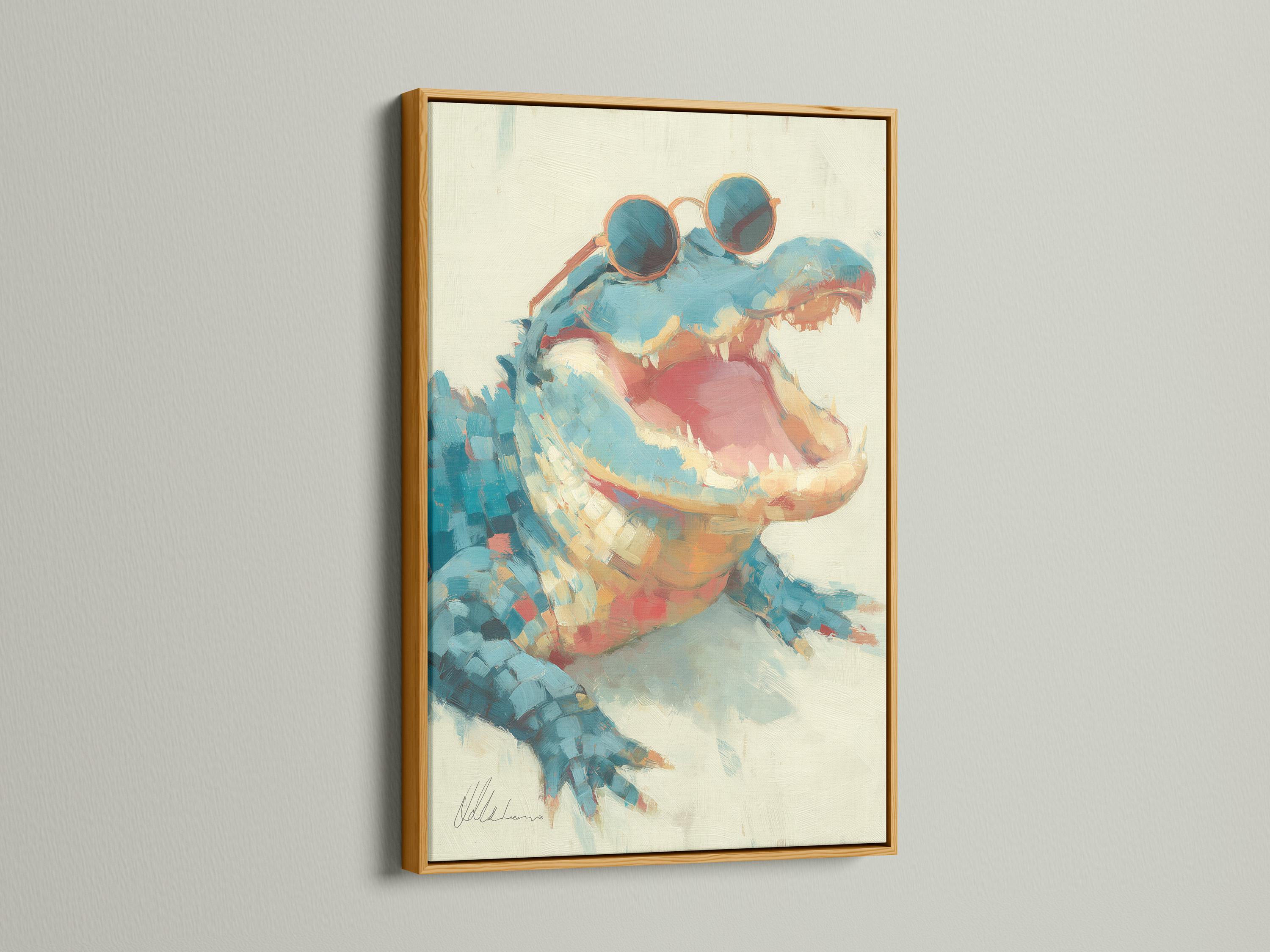 Gator artwork on a framed portrait mockup against a light background