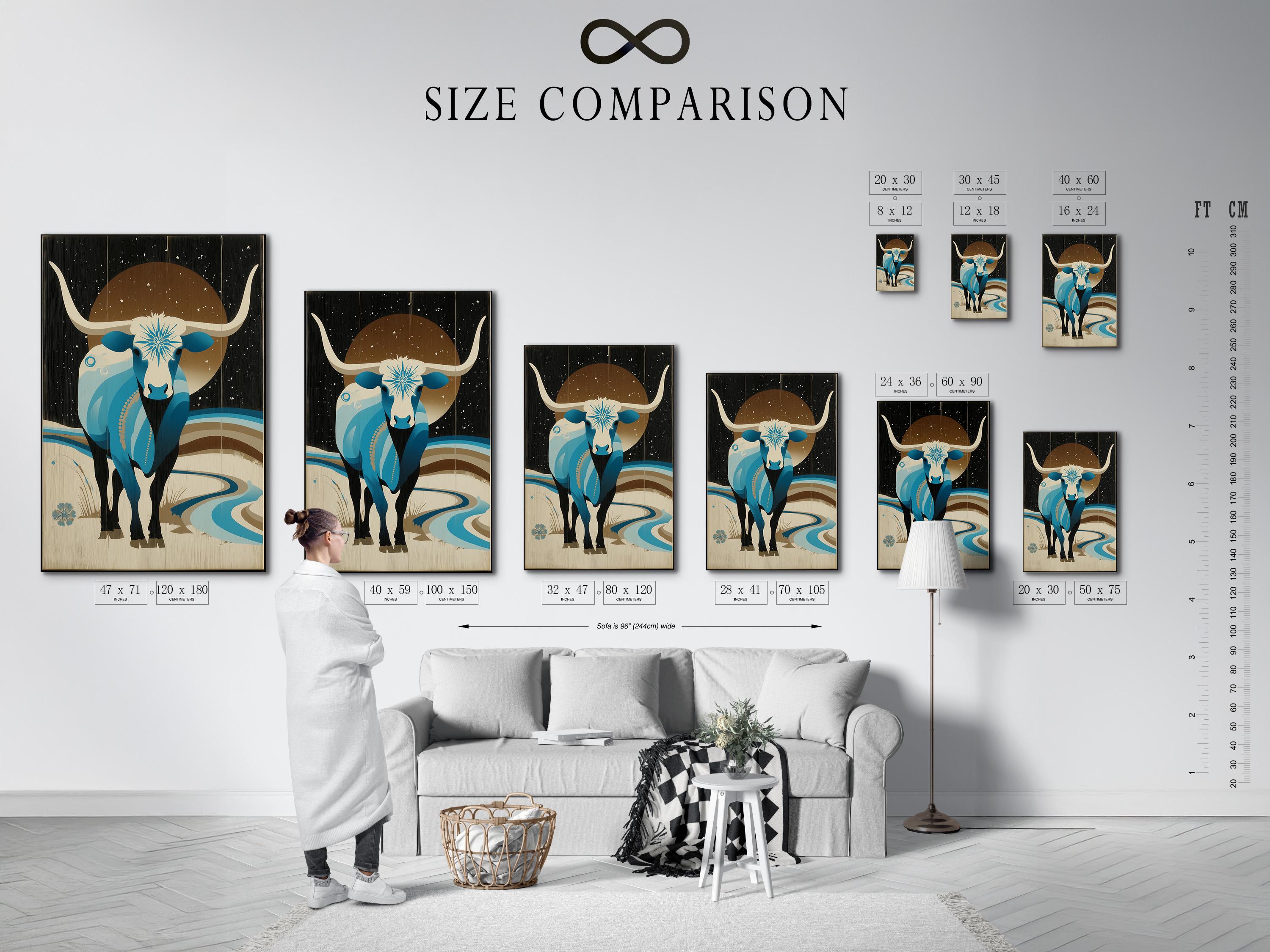 Artwork shown framed on a wall with several frame colour options nearby