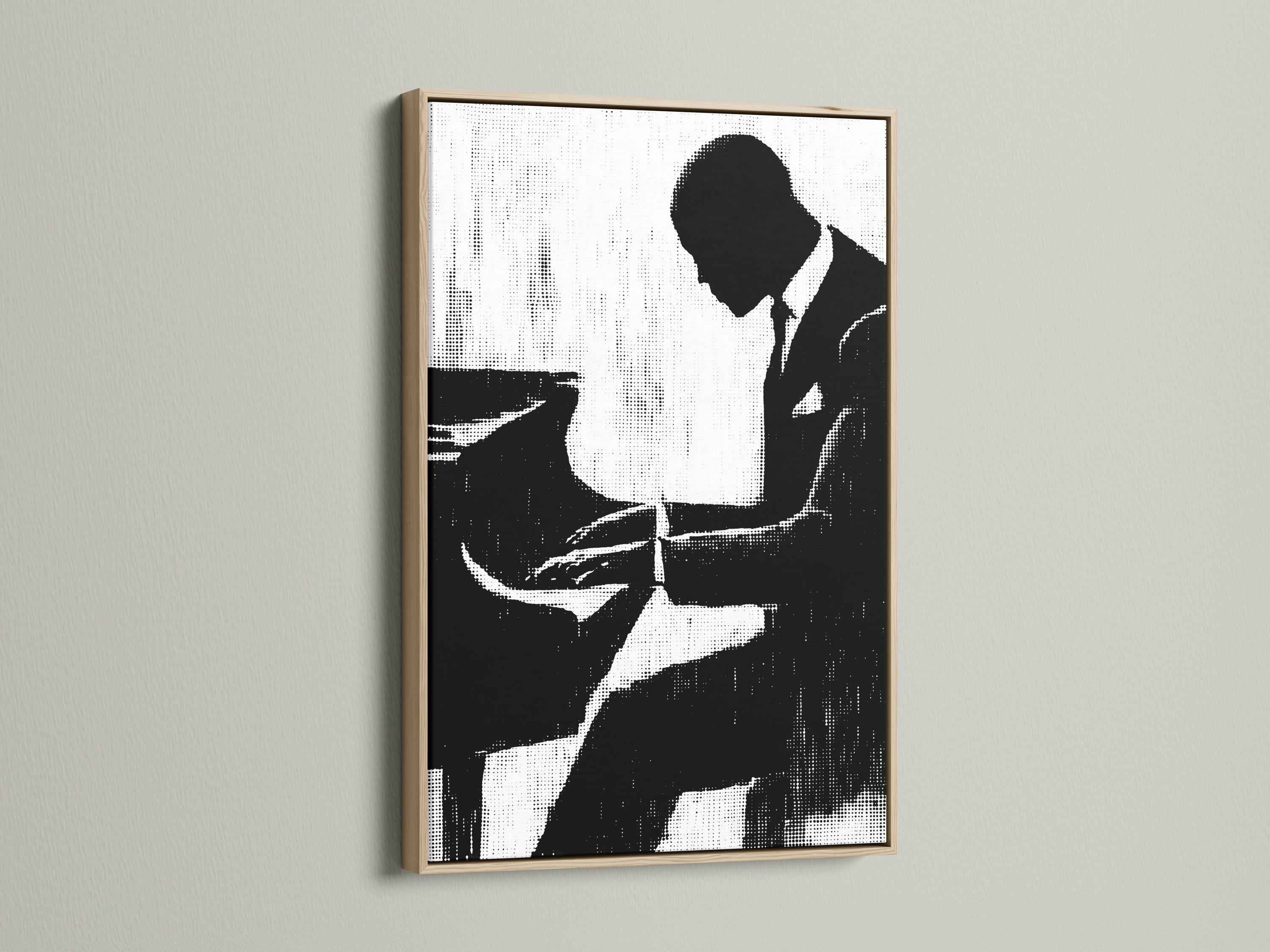 Black-and-white musician silhouette framed artwork on a wall mockup