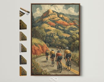 Cycling Wall Art - Vintage Mountain Bike Print, Retro Sports Canvas Art for Home Office Decor, Road Cycling Poster