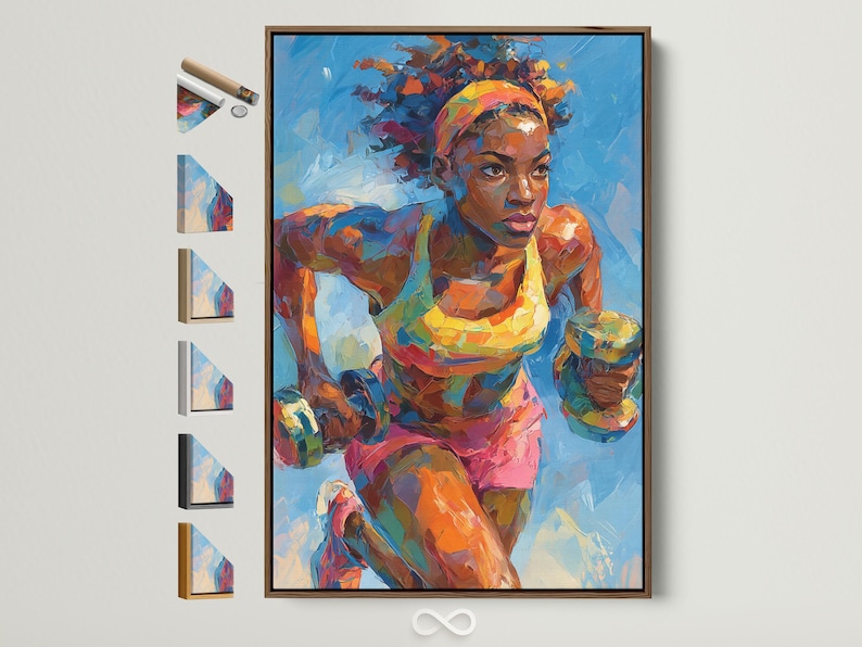 Stylised athlete in a boxing-style pose with vivid orange, pink and teal colours on a blue background