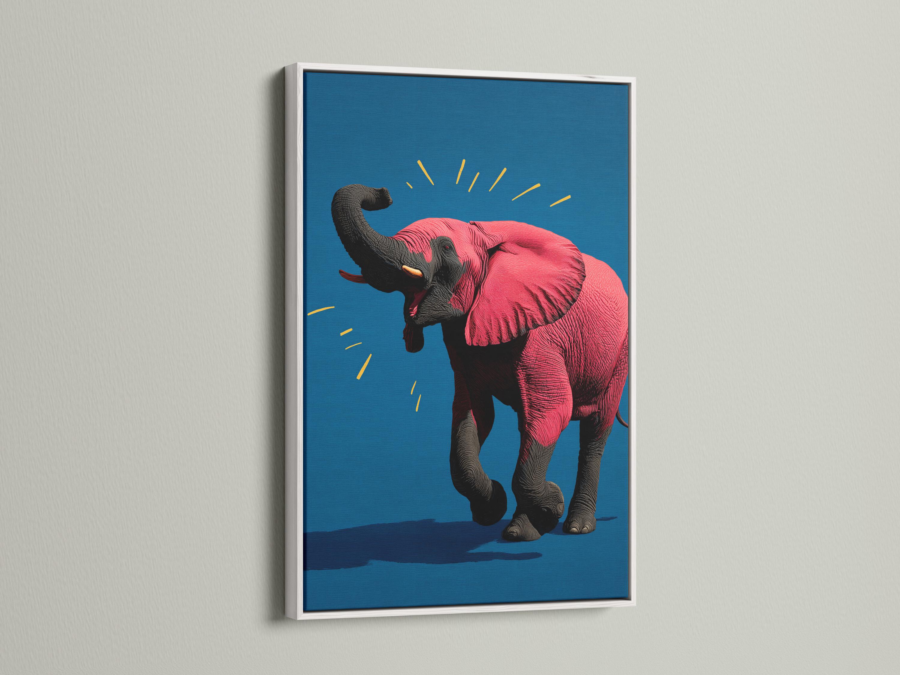 Elephant artwork in a framed mockup on a light background