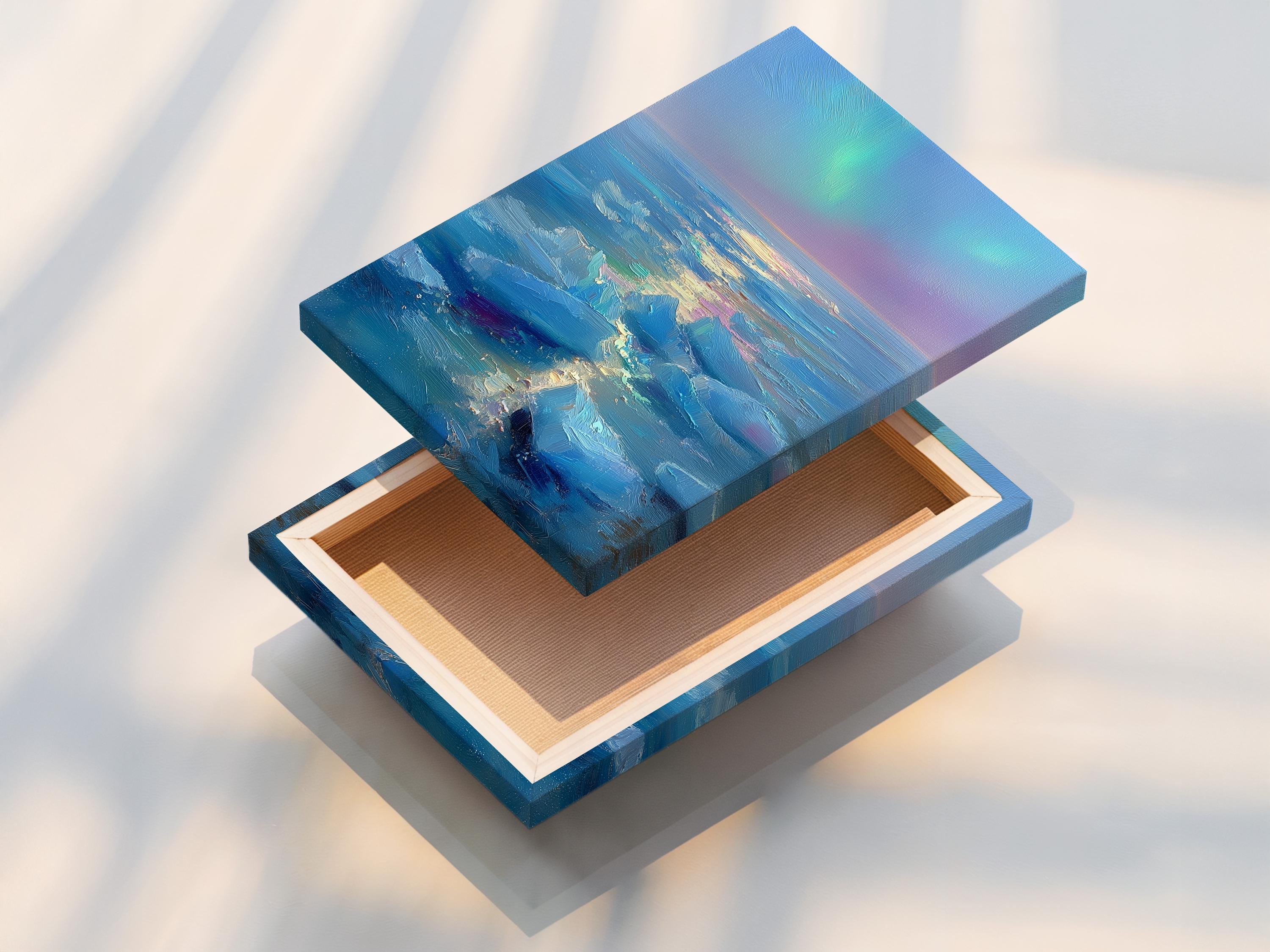 Framed seascape artwork shown in a mockup with several frame options on the left