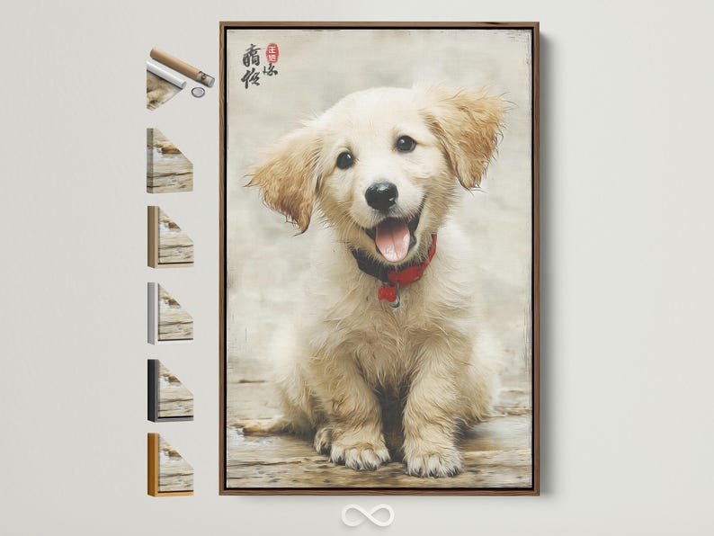 Golden retriever puppy portrait in cream and warm brown with a red bandana