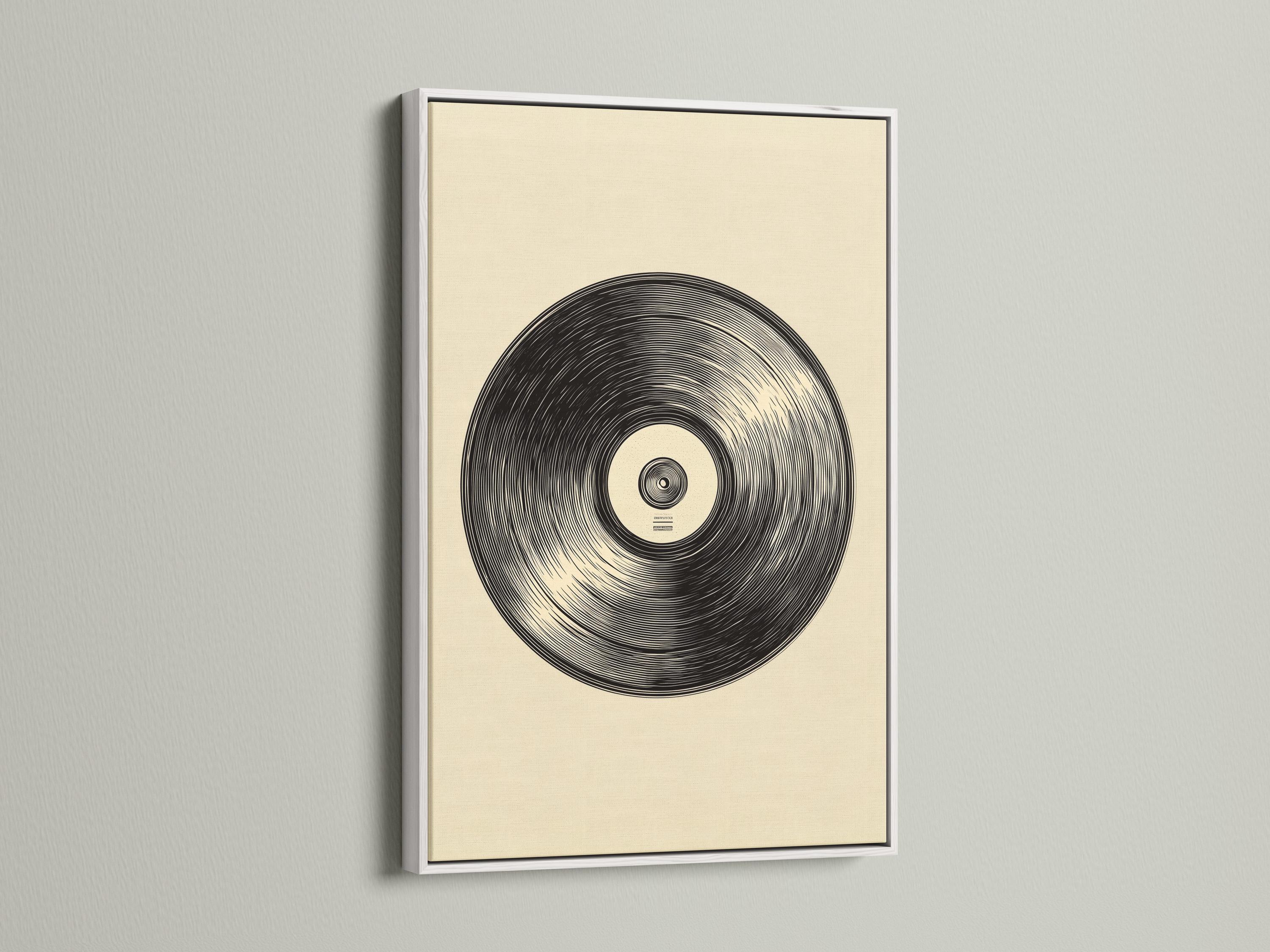 Vinyl record illustration with black concentric grooves on a beige background detail view