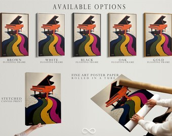 Orange Piano Canvas Art Print - Rainbow Music Wall Art, Eclectic