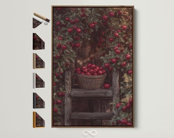 Red Apple Canvas Print - Vintage Rustic Kitchen Wall Decor, Autumn Harvest Still Life Artwork, Farmhouse Style, Country Home Art, Fall Decor