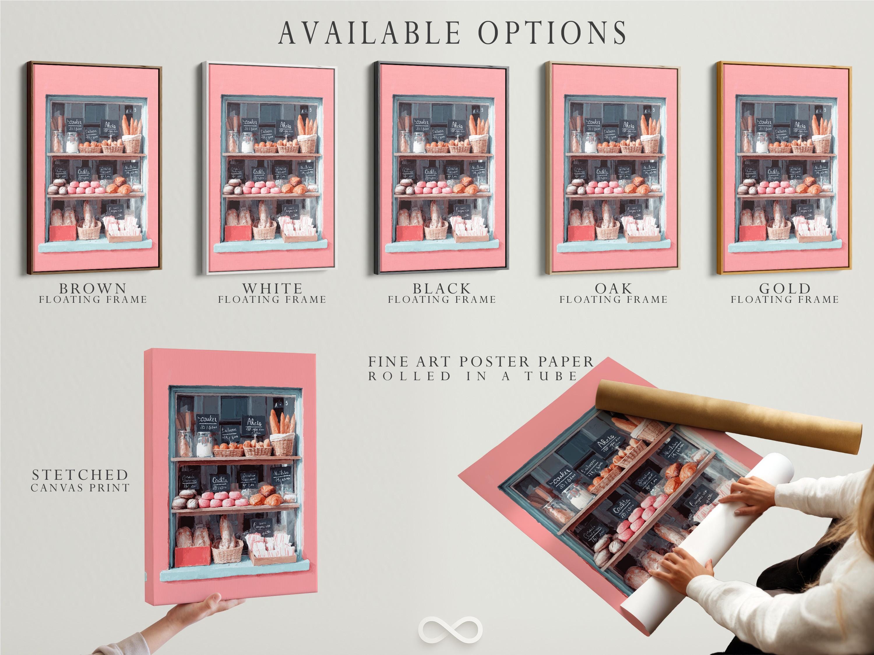 Pastel bakery window painting with pastries and handwritten menu signs detail view