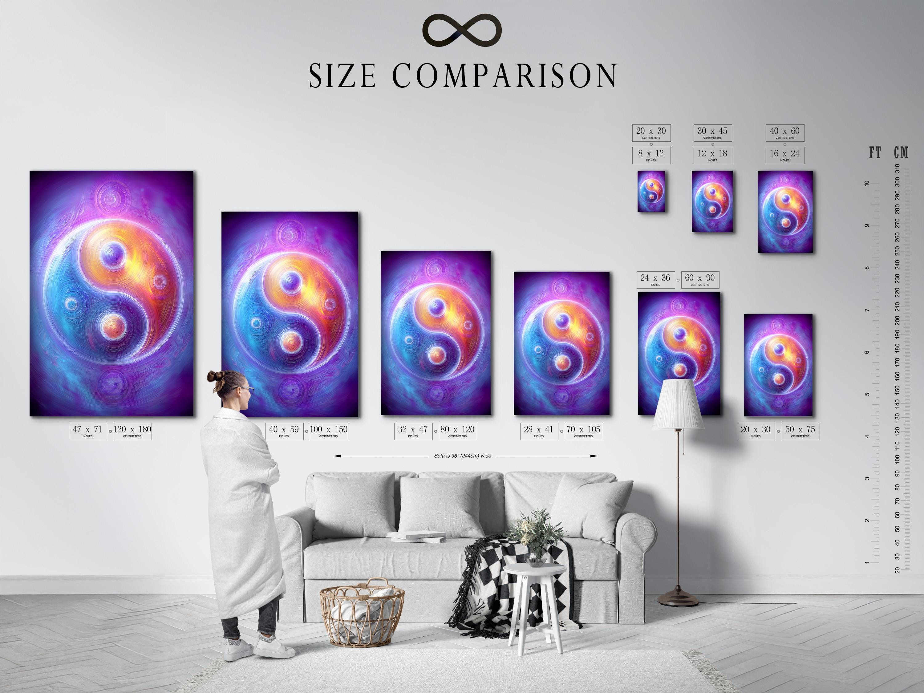 A cosmic purple artwork shows swirling concentric circles and two yin-yang style orbs with rainbow-like colour bands detail view