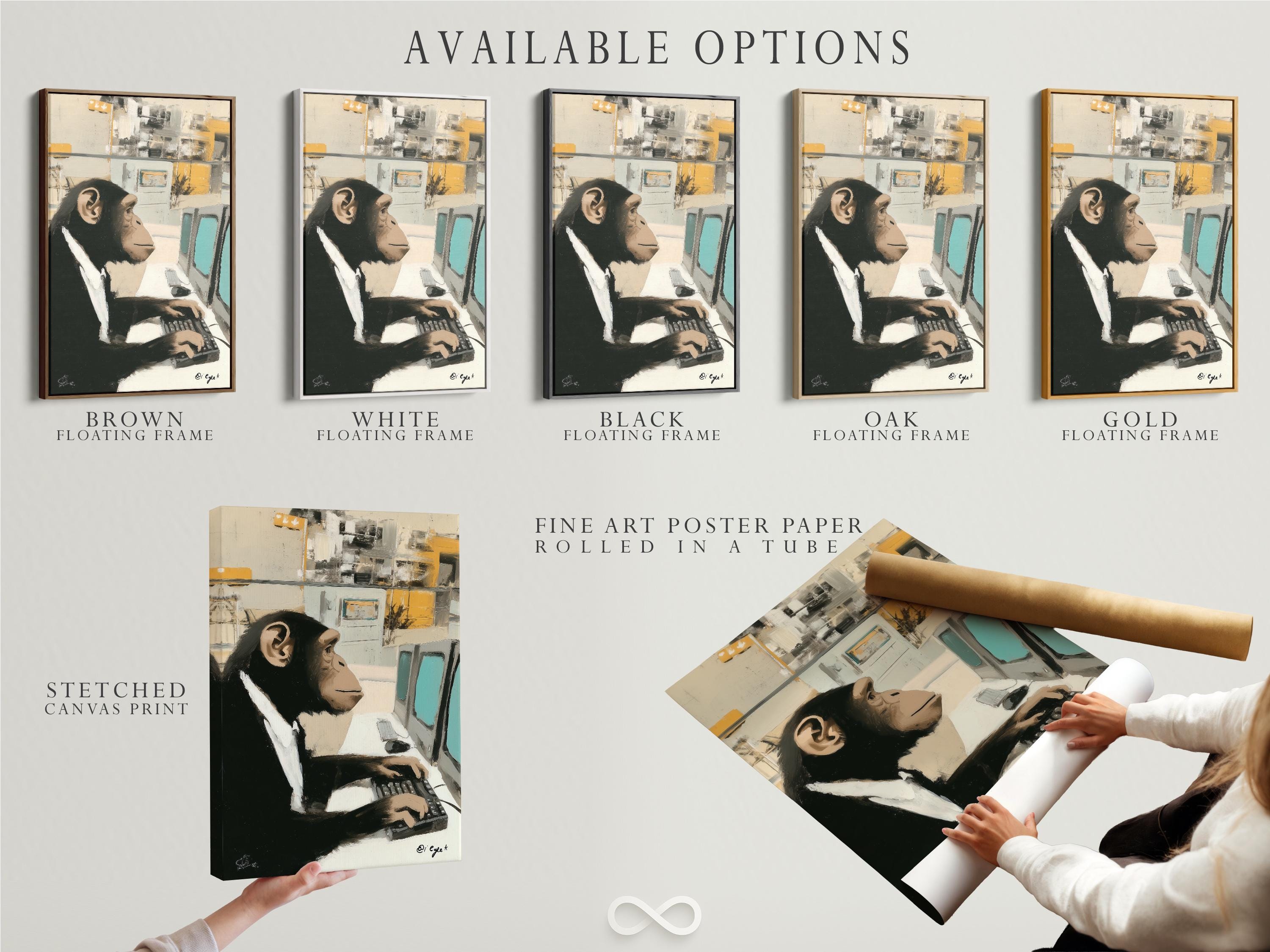 Funny Chimp in Suit Canvas Art - Monkey Office Wall Decor