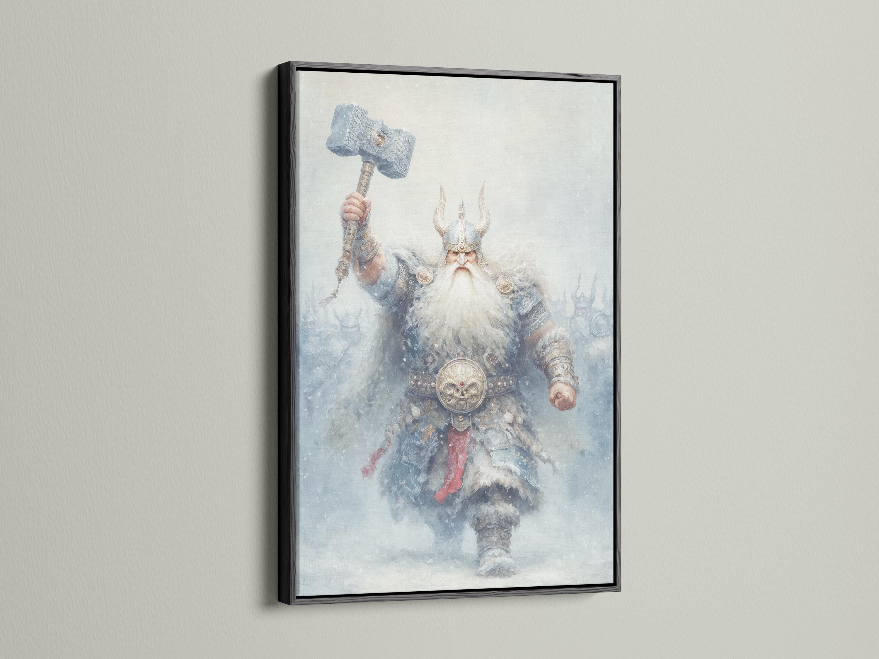 Misty Norse-style warrior holding a raised hammer in blue-grey tones with muted red accents detail view