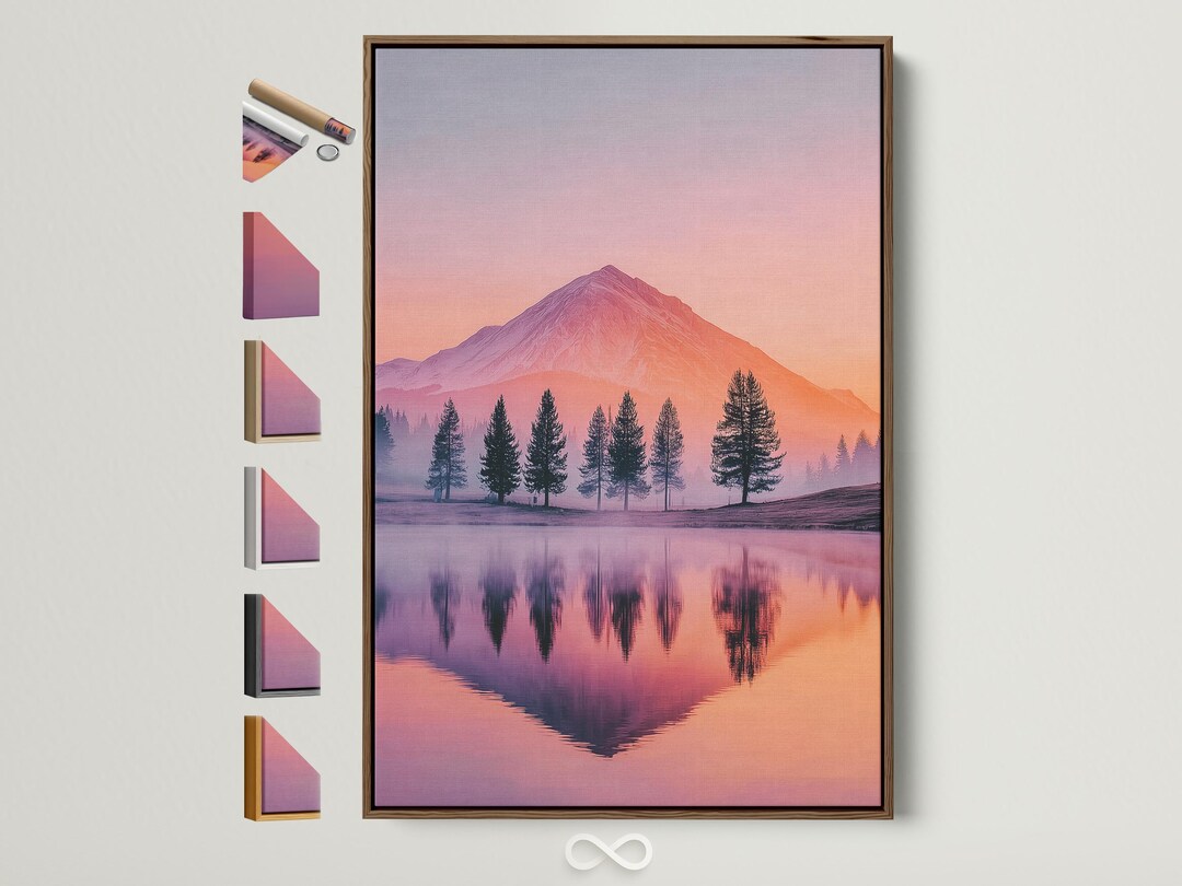 Pastel Mountain Lake Canvas Art Print - Sunset Landscape Wall Art ...