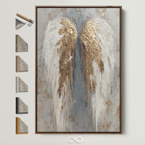Gold Wings Canvas Art - Neutral Feather Artwork, Spiritual Wall Decor, Angel Wing Painting for Bedroom, Gift for Her, Boutique Decor