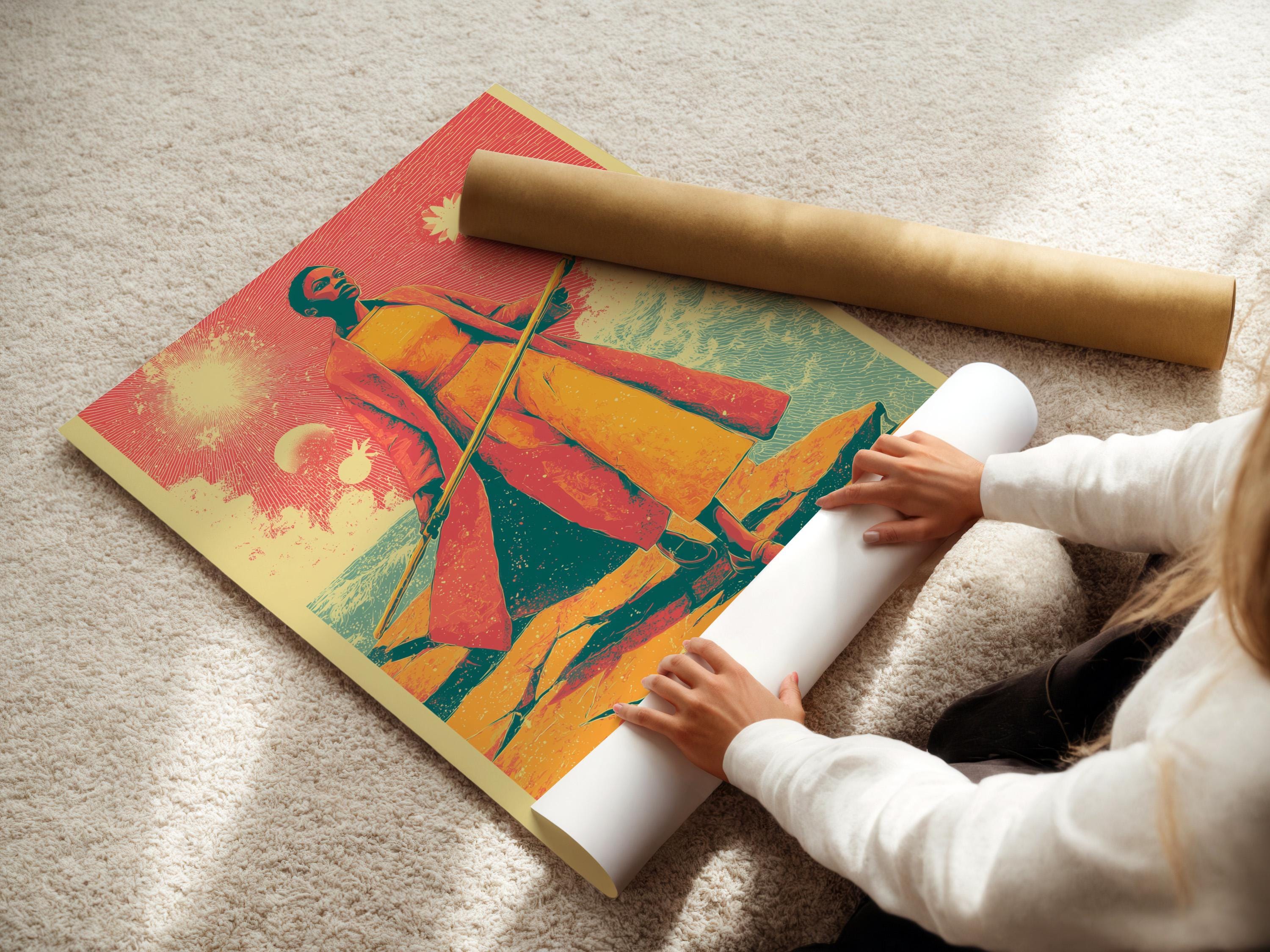 Retro sci-fi woman wall art displayed in an interior mockup