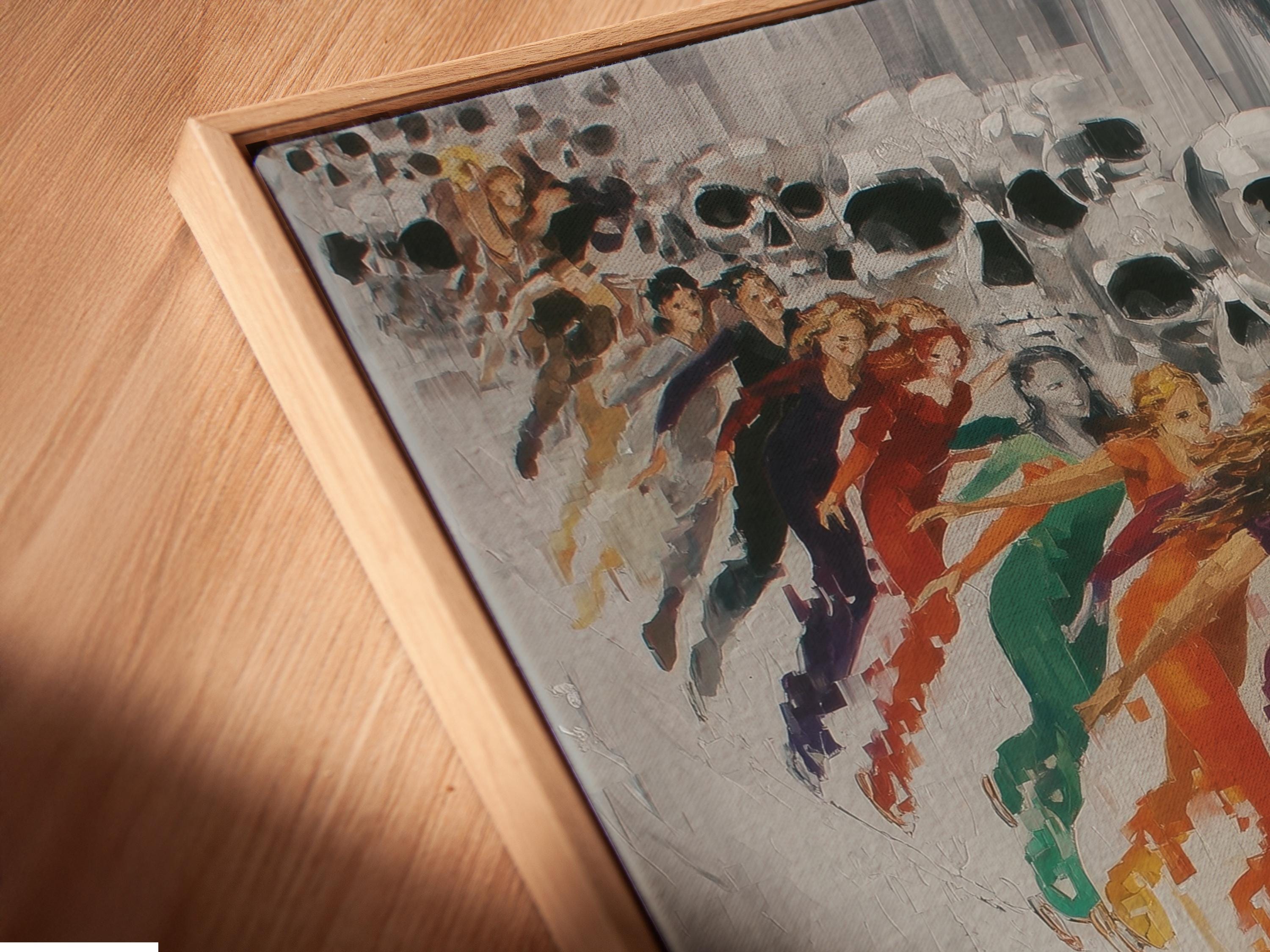 Skull skaters artwork displayed in a framed wall mockup with open background elements