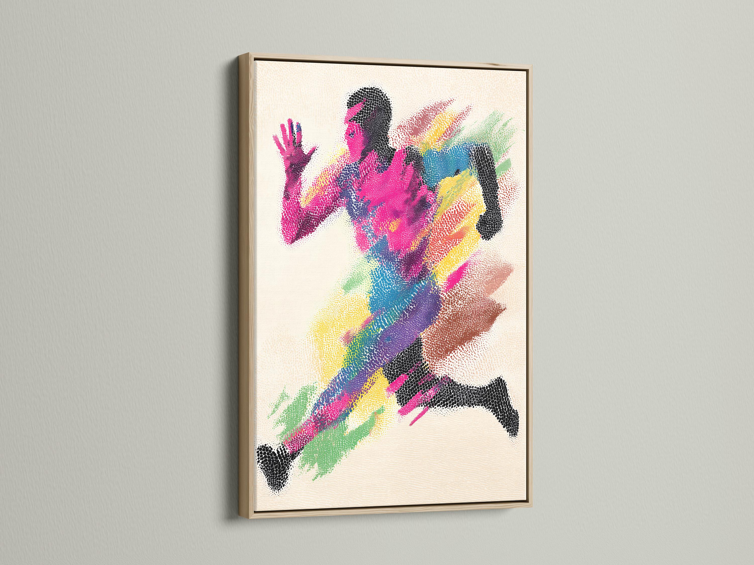 Rainbow runner figure artwork shown in a framed mockup