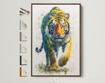 Tiger Wall Art - Colorful Wildlife Canvas Print, Modern Animal Artwork for Office Decor, Big Cat Art Print