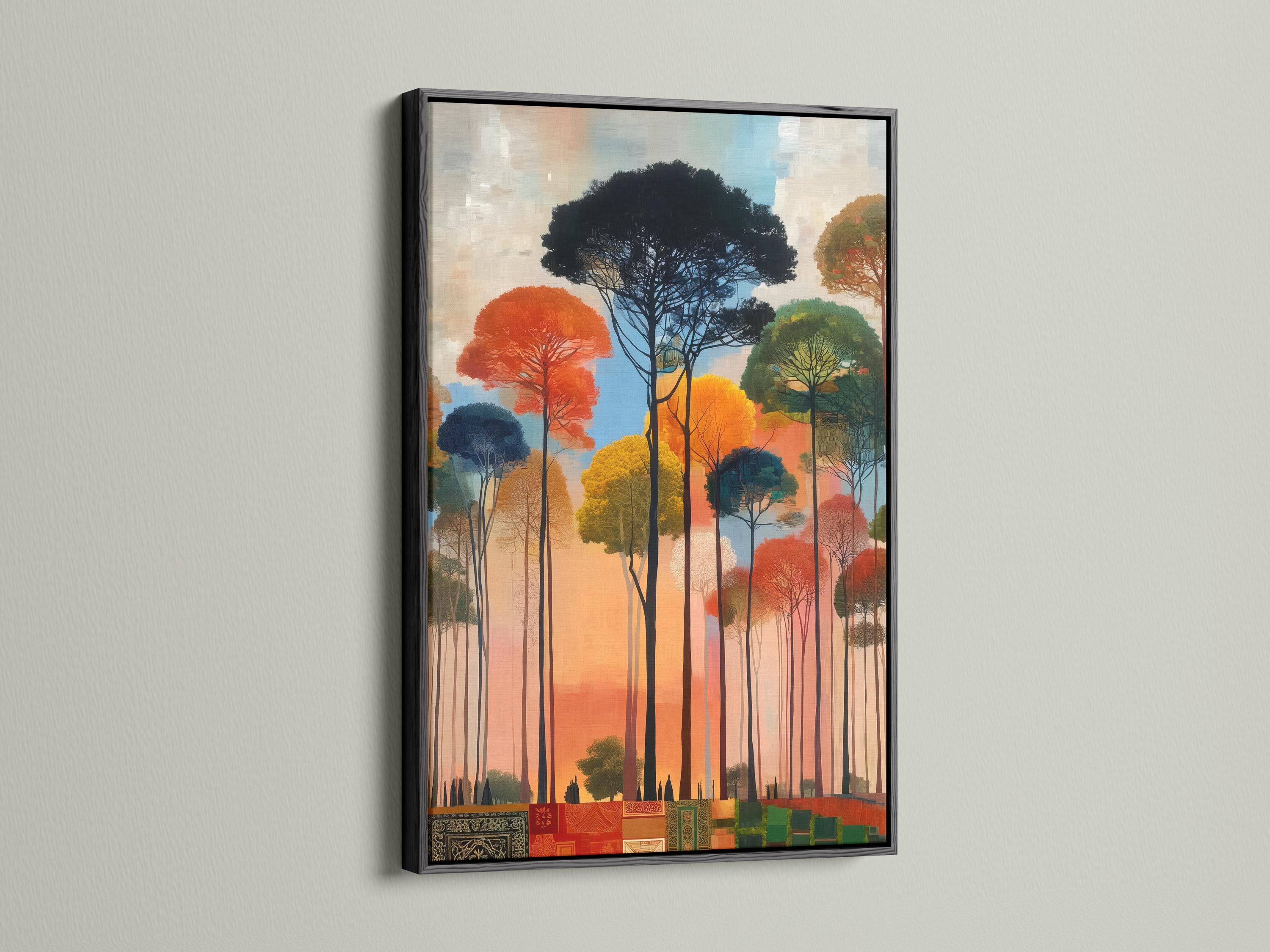 Room mockup with a large framed forest artwork above a sofa