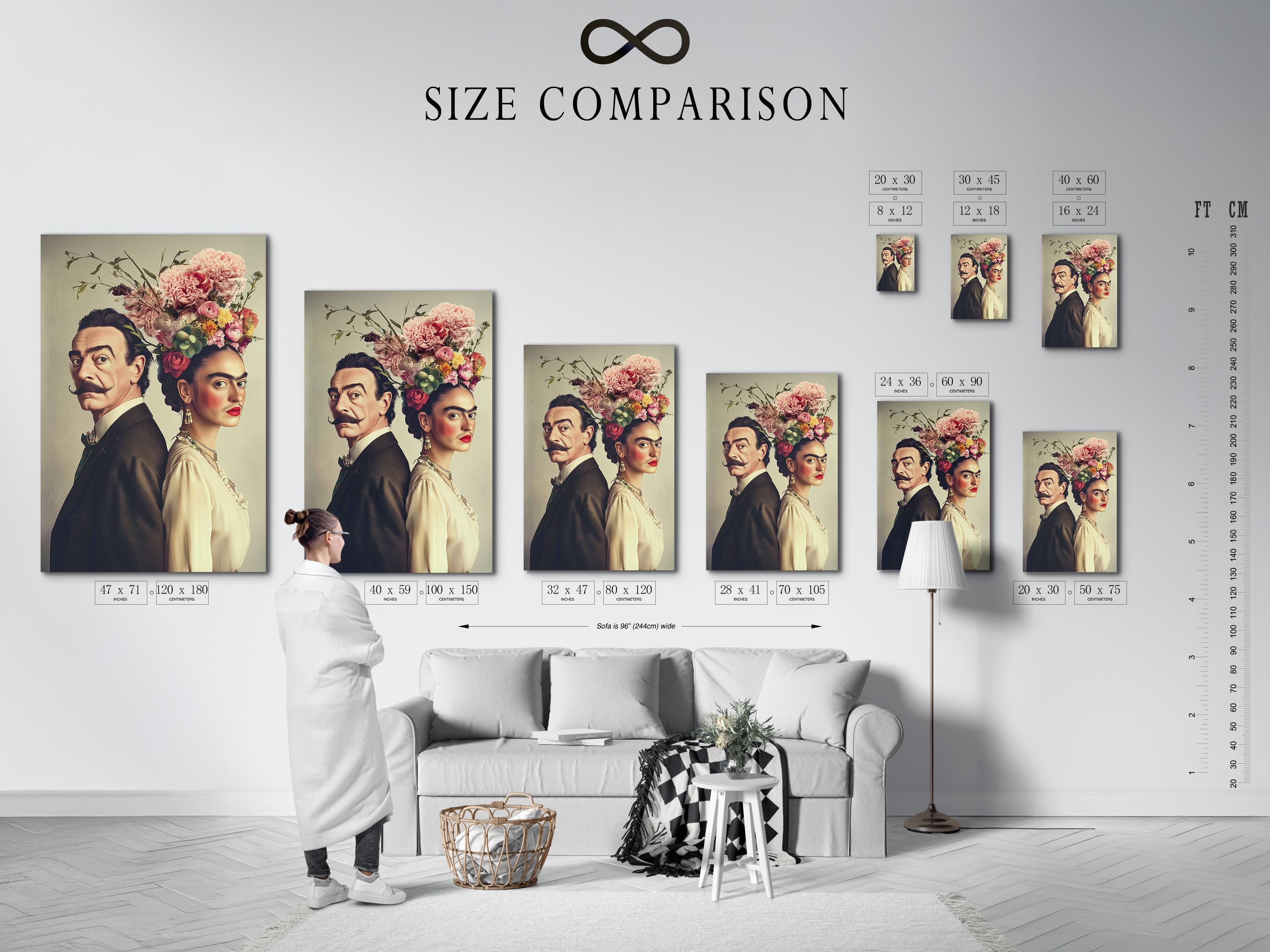 Mockup showing a framed couple portrait artwork with a floral head crown