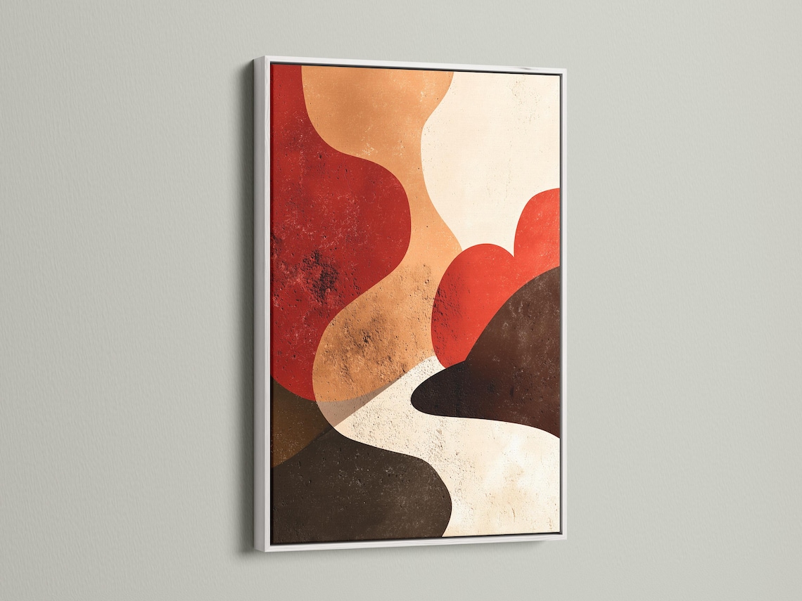 Warm terracotta abstract geometric artwork with rounded curved shapes and cream background detail view